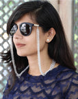 Chalcedony beads silver mask & glass chain
