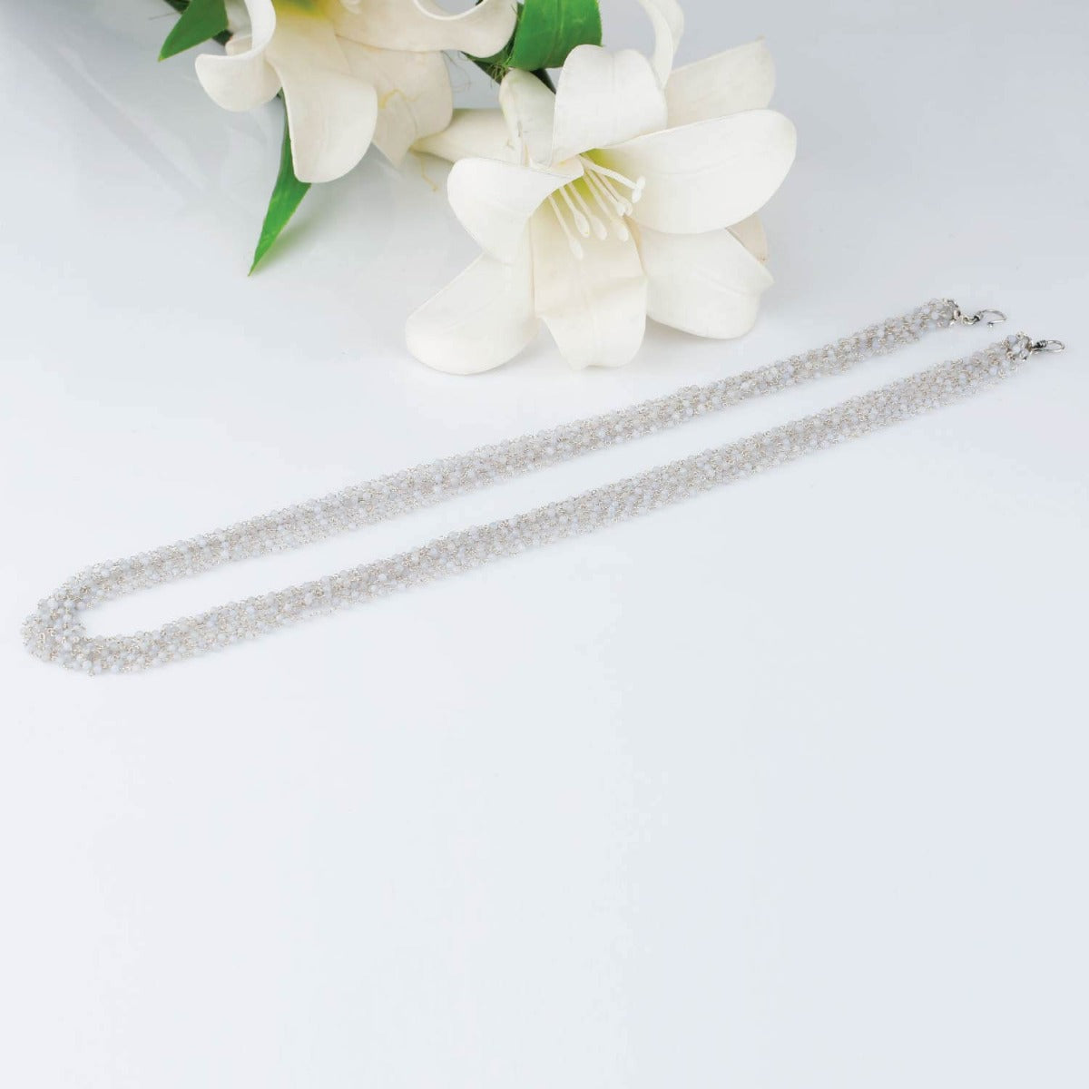 Chalcedony beads silver mask & glass chain