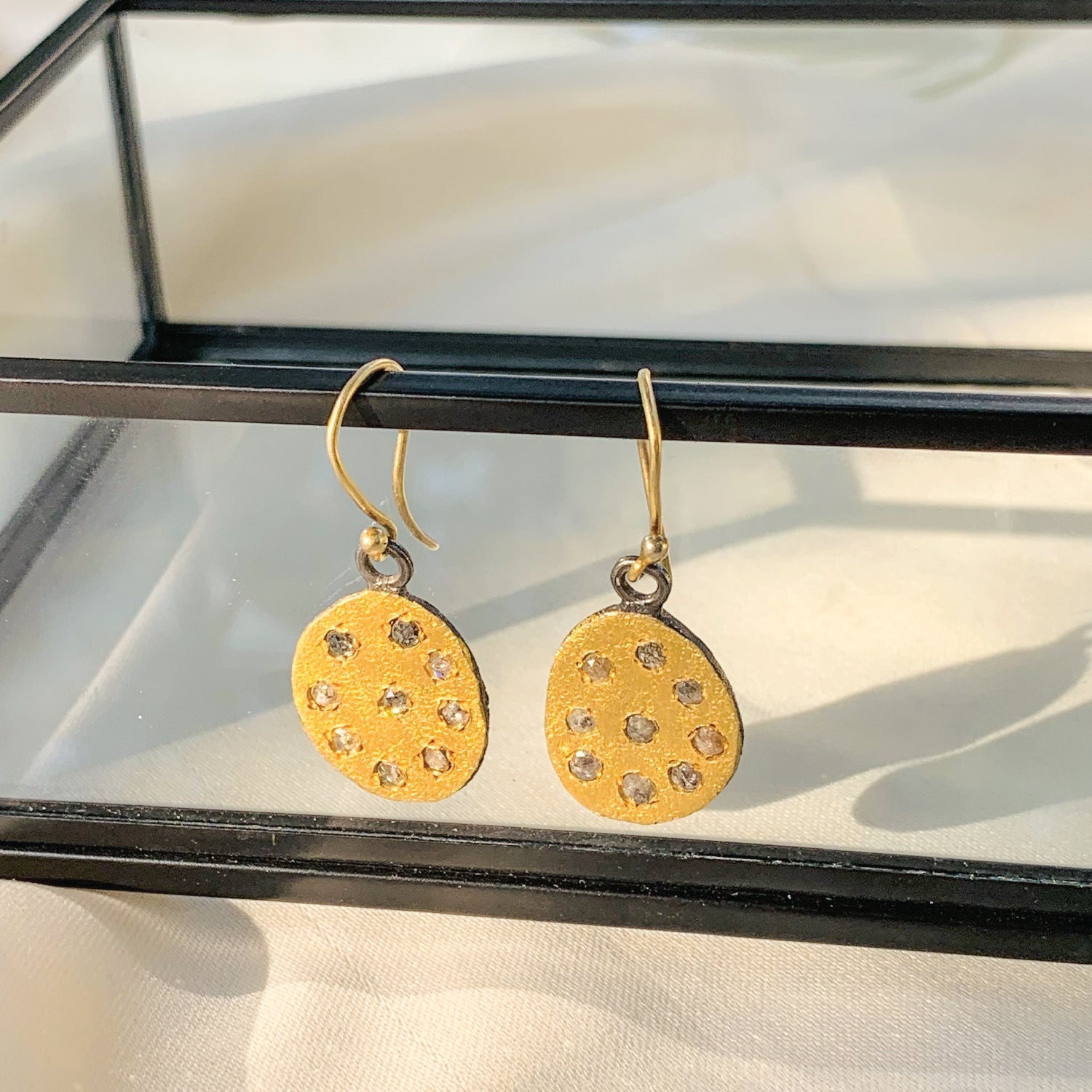 Ryun 18k Gold Plated Silver with Diamonds Earrings