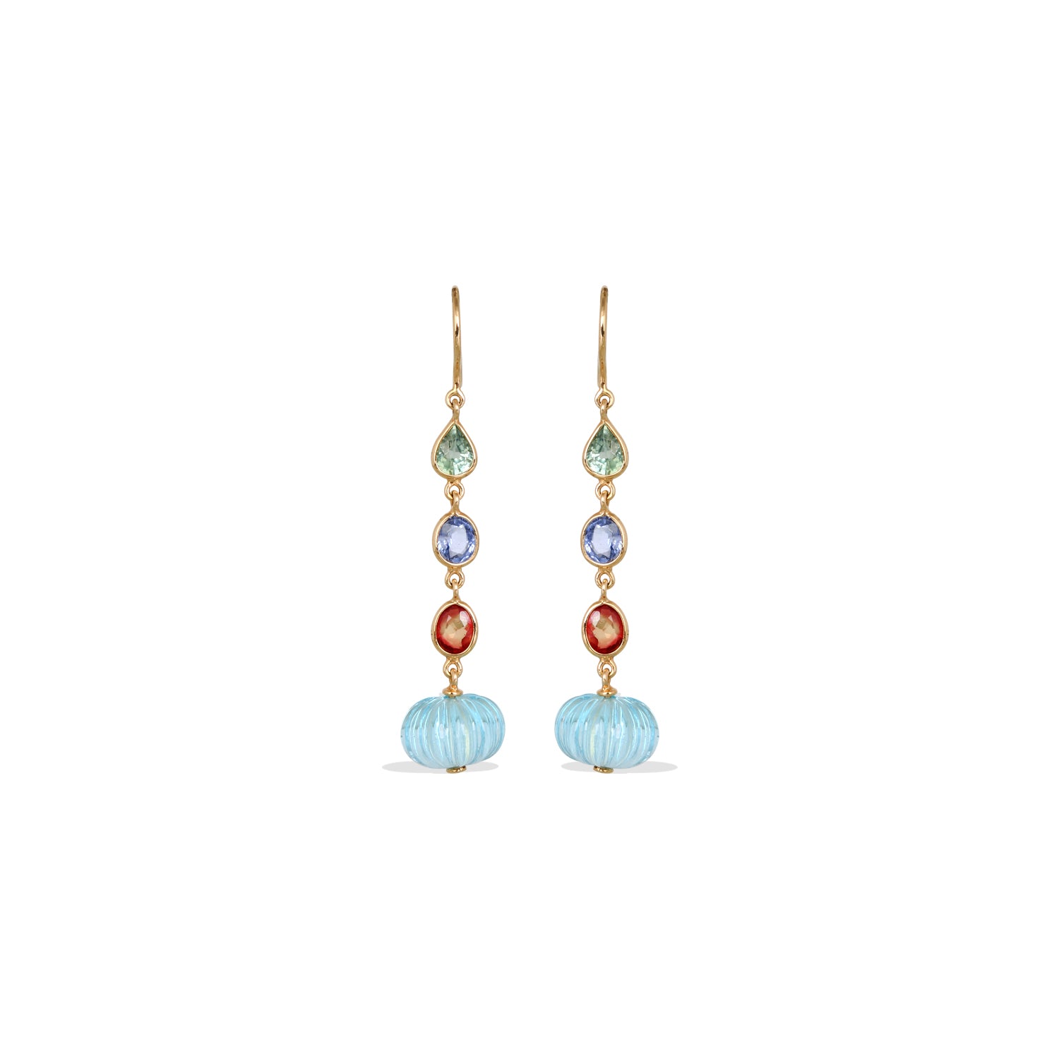 Blue Topaz & Multi Color Stone 18K Gold Drop Earrings