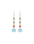 Blue Topaz & Multi Color Stone 18K Gold Drop Earrings
