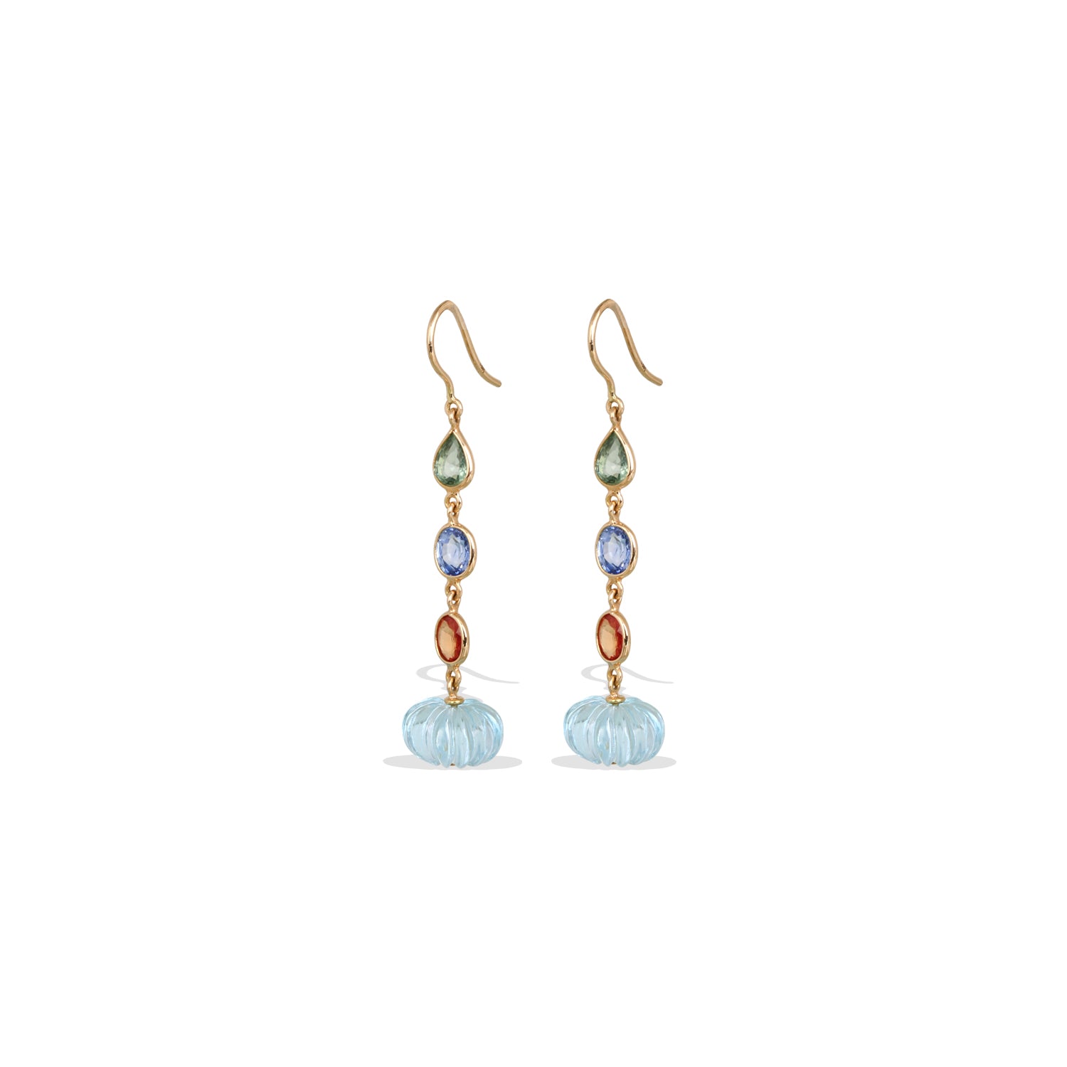 Blue Topaz & Multi Color Stone 18K Gold Drop Earrings