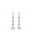 Blue Topaz & Multi Color Stone 18K Gold Drop Earrings