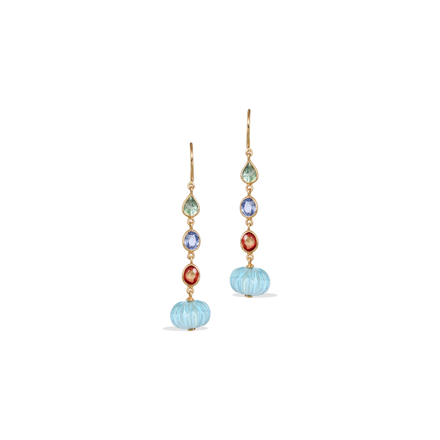 Blue Topaz & Multi Color Stone 18K Gold Drop Earrings