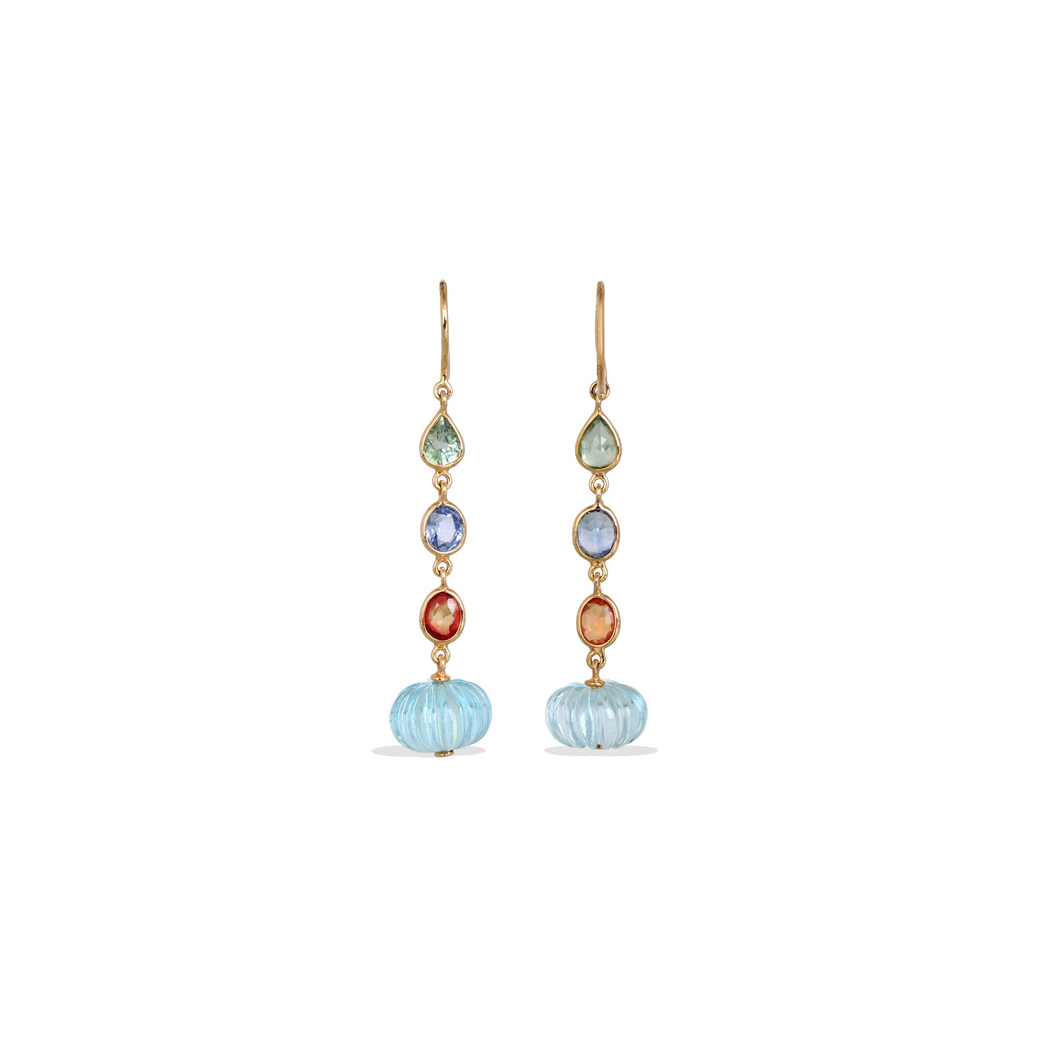 Blue Topaz & Multi Color Stone 18K Gold Drop Earrings