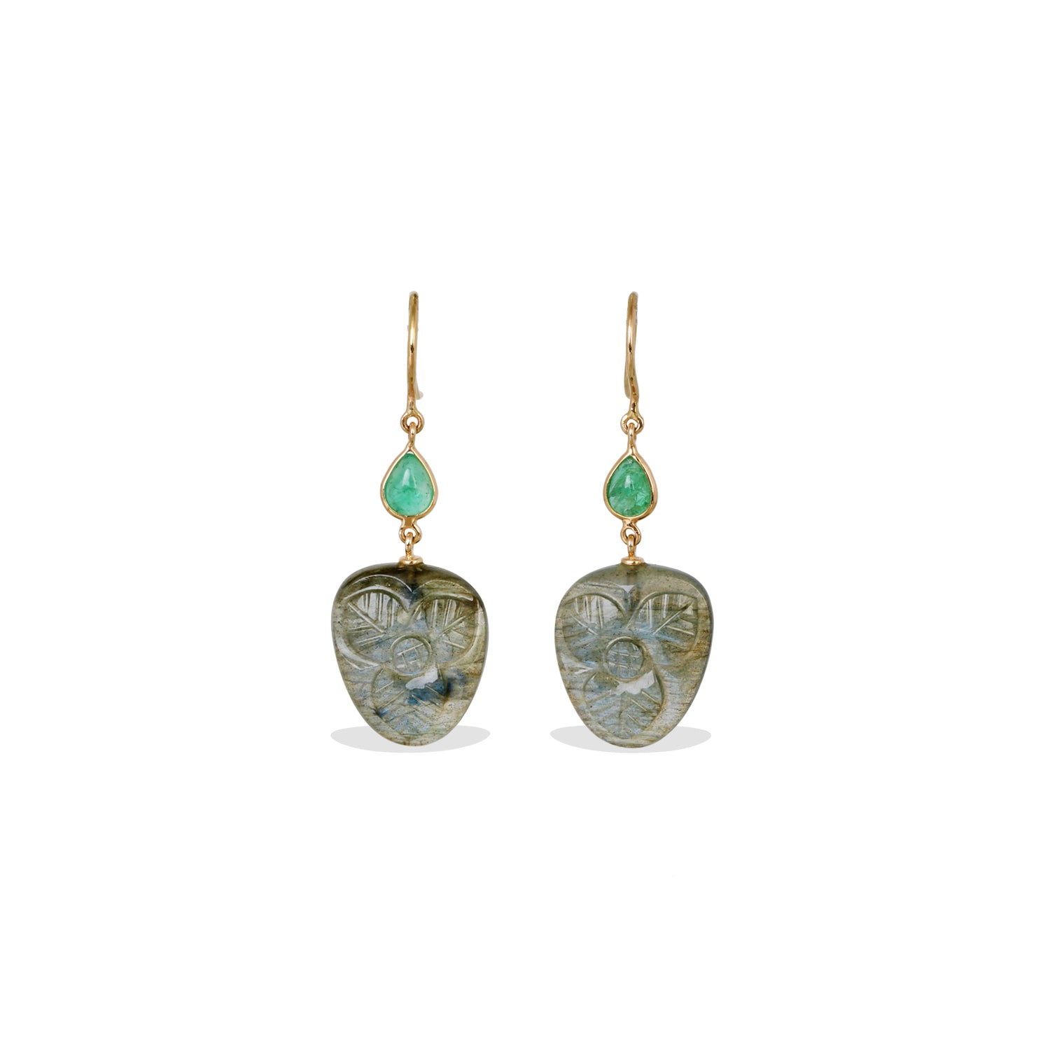 Labradorite & Emerald 18K Gold Earrings