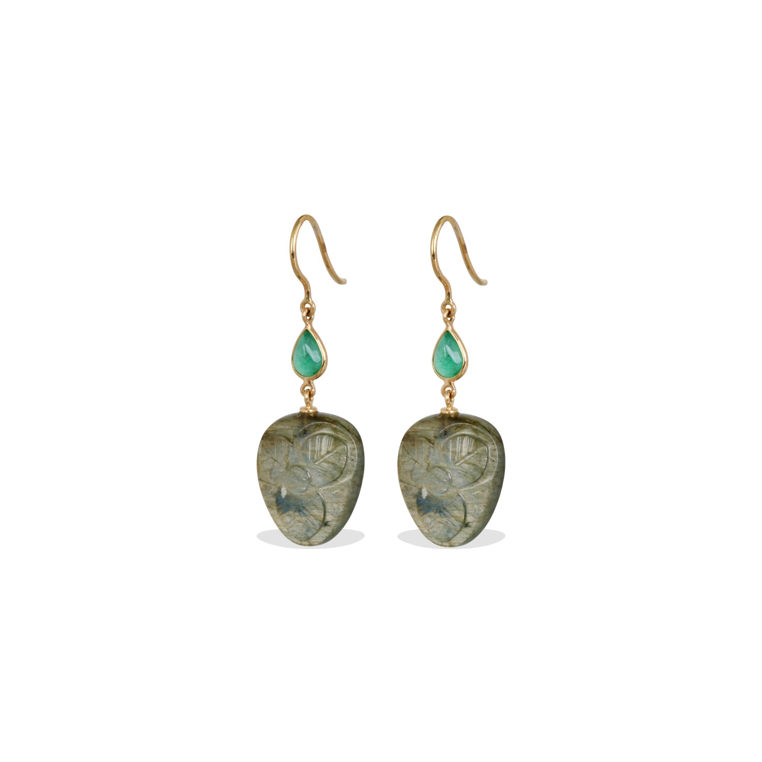 Labradorite & Emerald 18K Gold Earrings