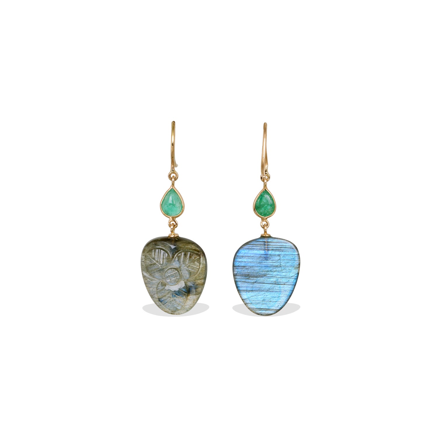 Labradorite & Emerald 18K Gold Earrings