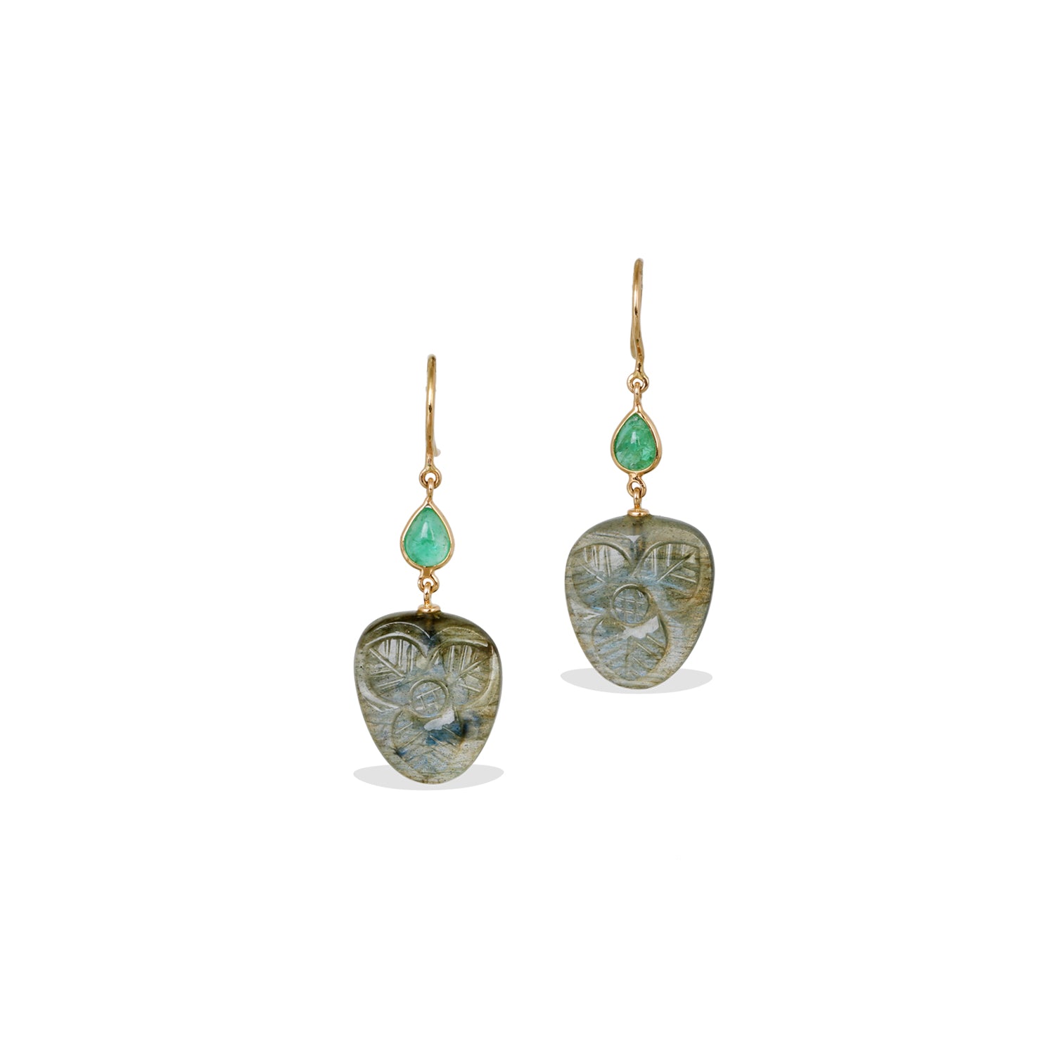Labradorite & Emerald 18K Gold Earrings