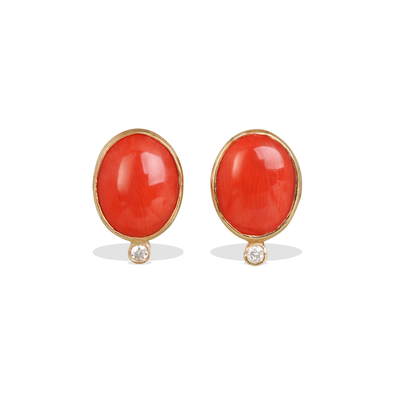 Coral & Diamond 18K Gold Earrings