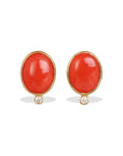 Coral & Diamond 18K Gold Earrings