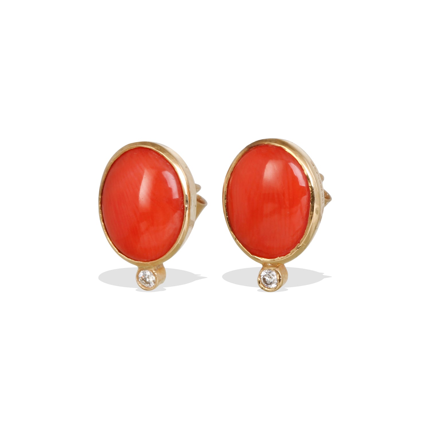 Coral & Diamond 18K Gold Earrings