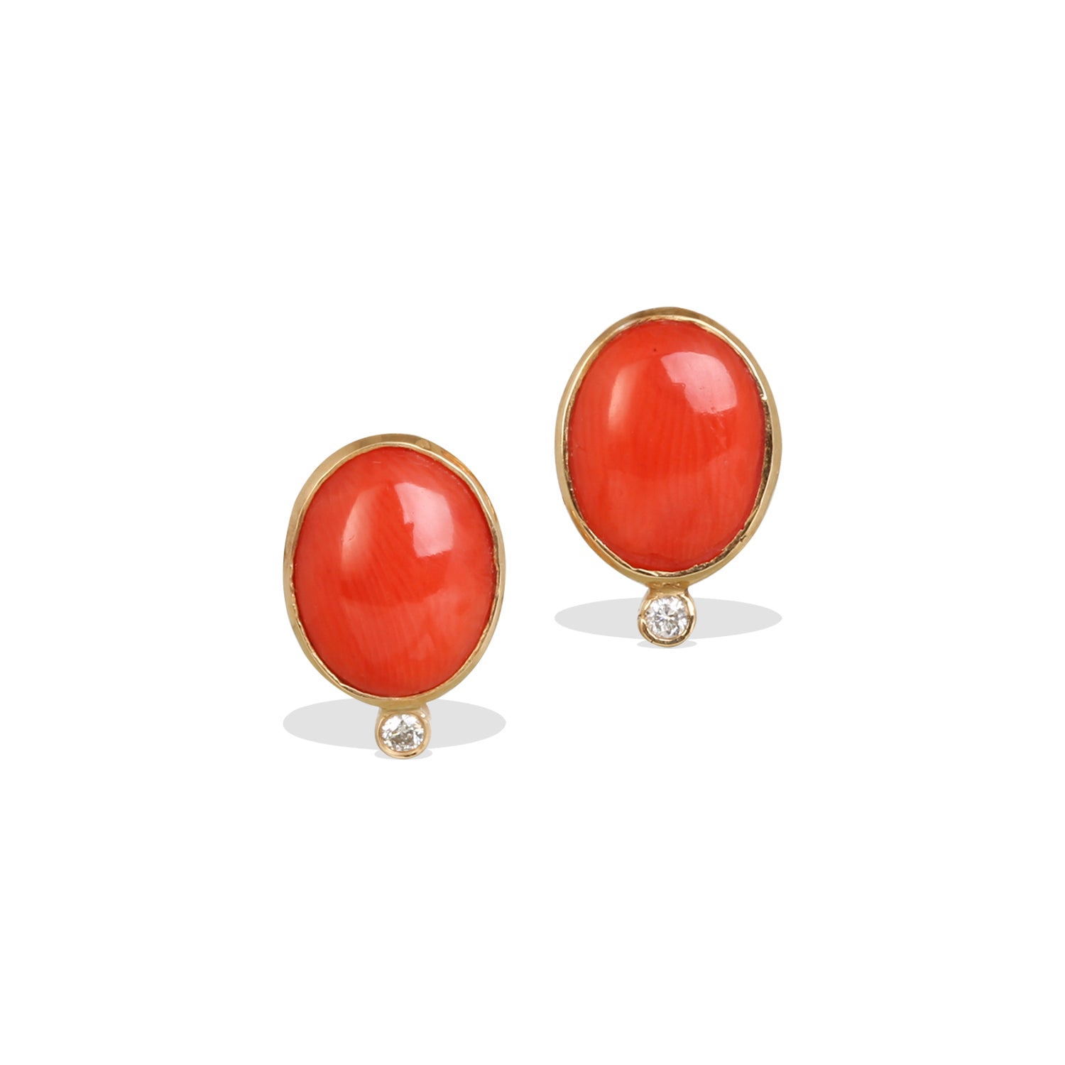 Coral & Diamond 18K Gold Earrings