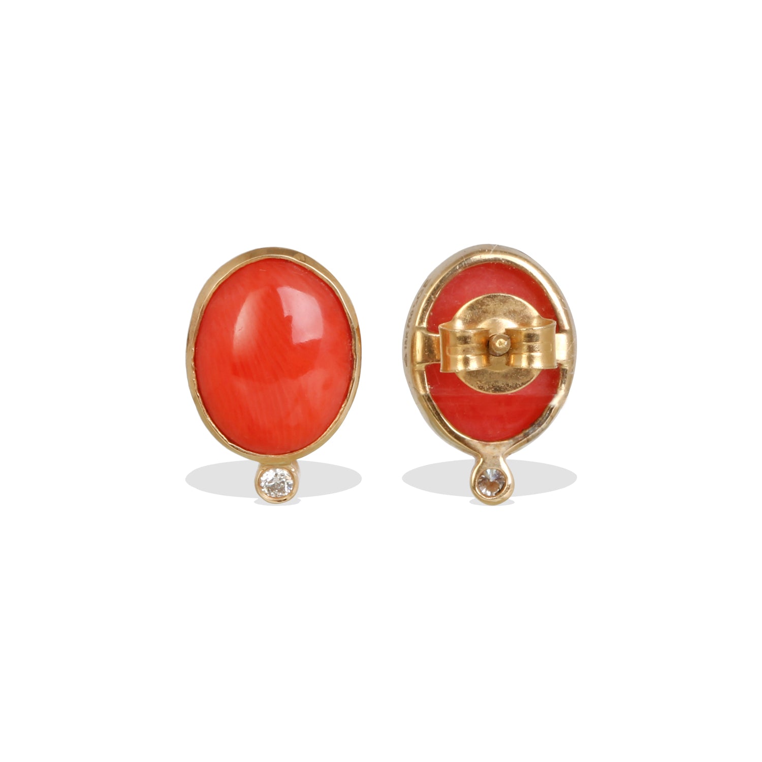 Coral & Diamond 18K Gold Earrings