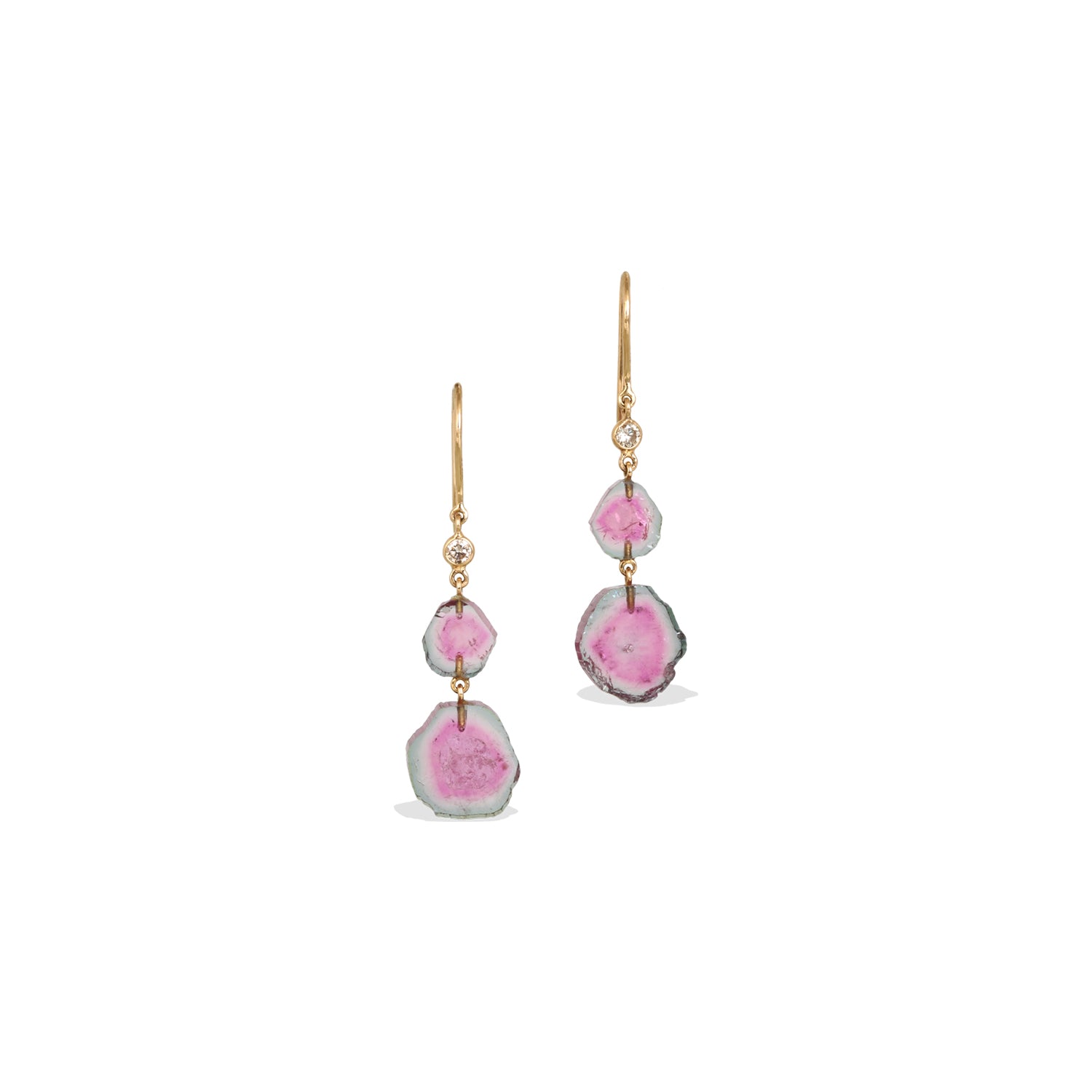 Watermelon Tourmaline & Diamond 18K Gold Earrings