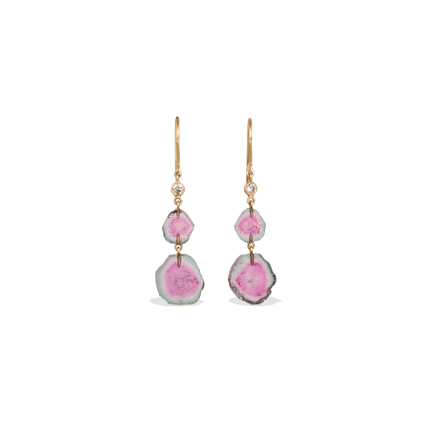 Watermelon Tourmaline & Diamond 18K Gold Earrings