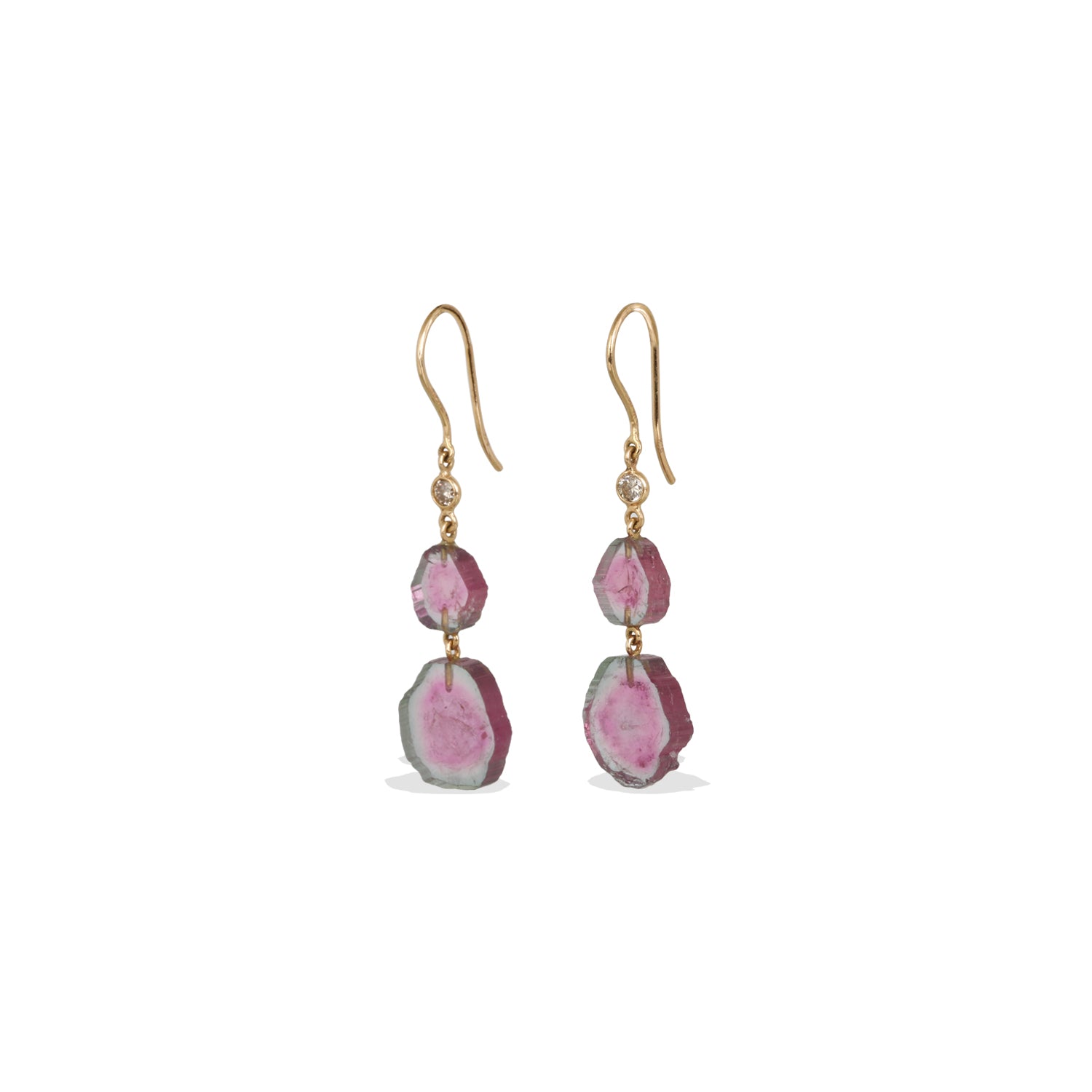 Watermelon Tourmaline & Diamond 18K Gold Earrings