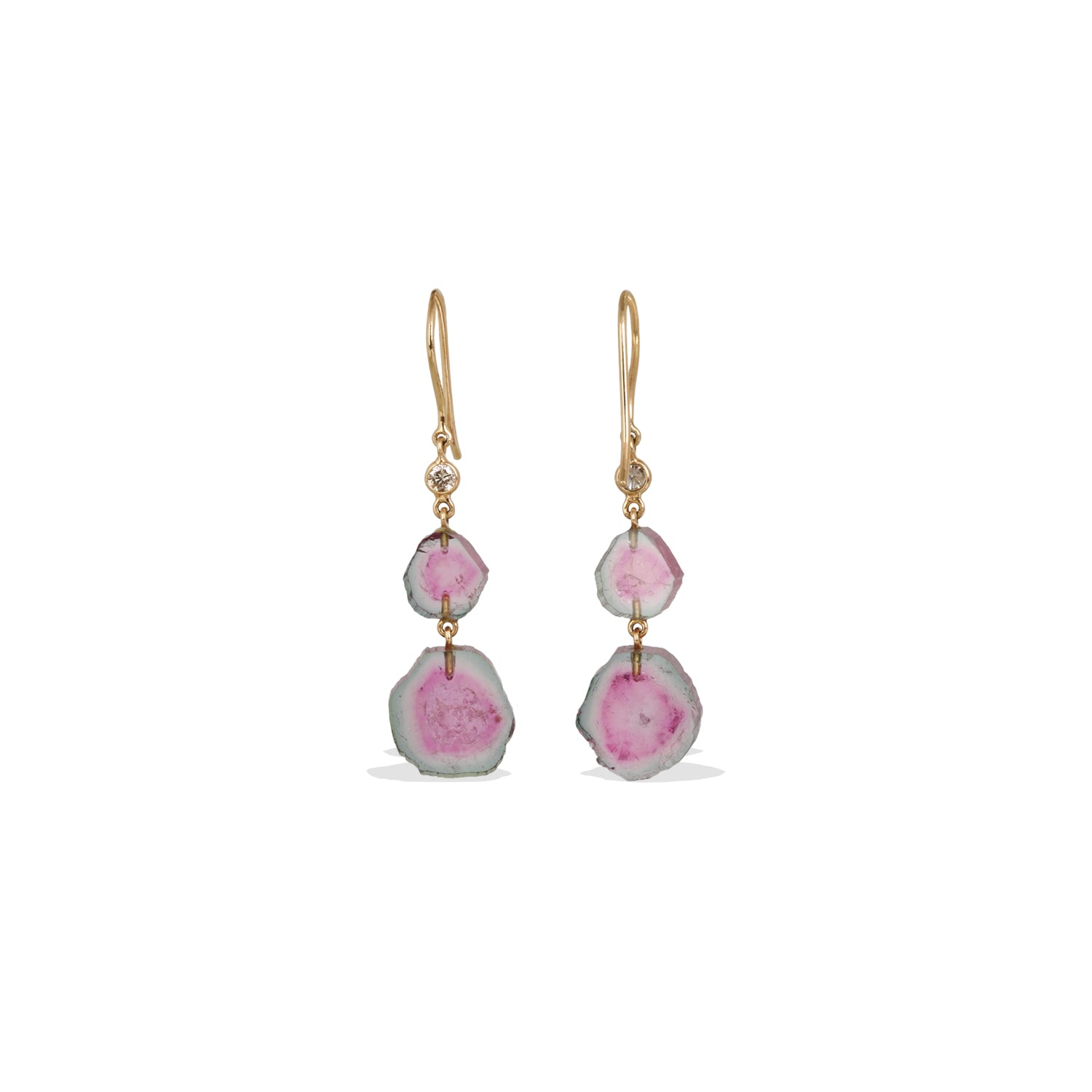 Watermelon Tourmaline & Diamond 18K Gold Earrings