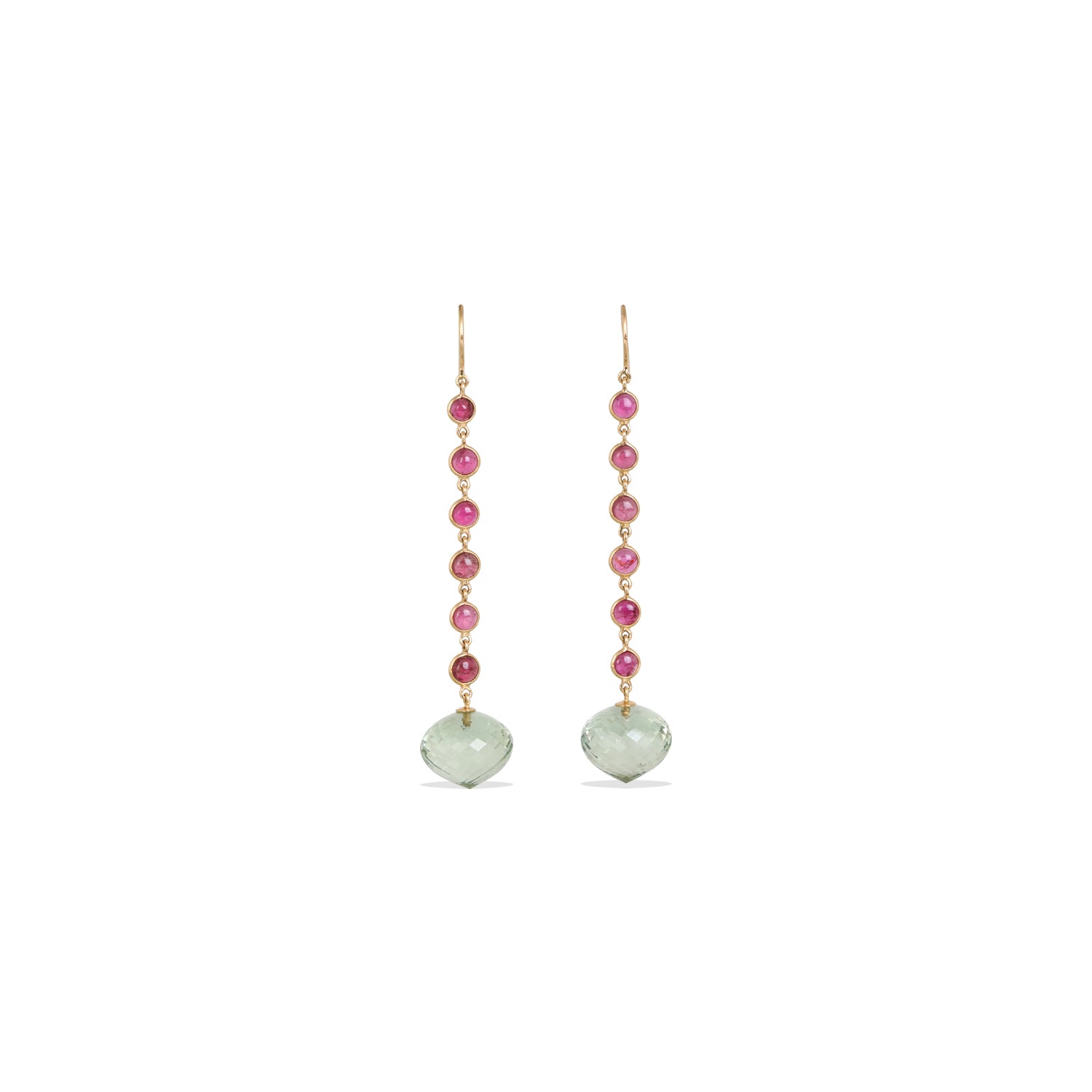 Green Amethyst & Tourmaline 18K Gold Earrings