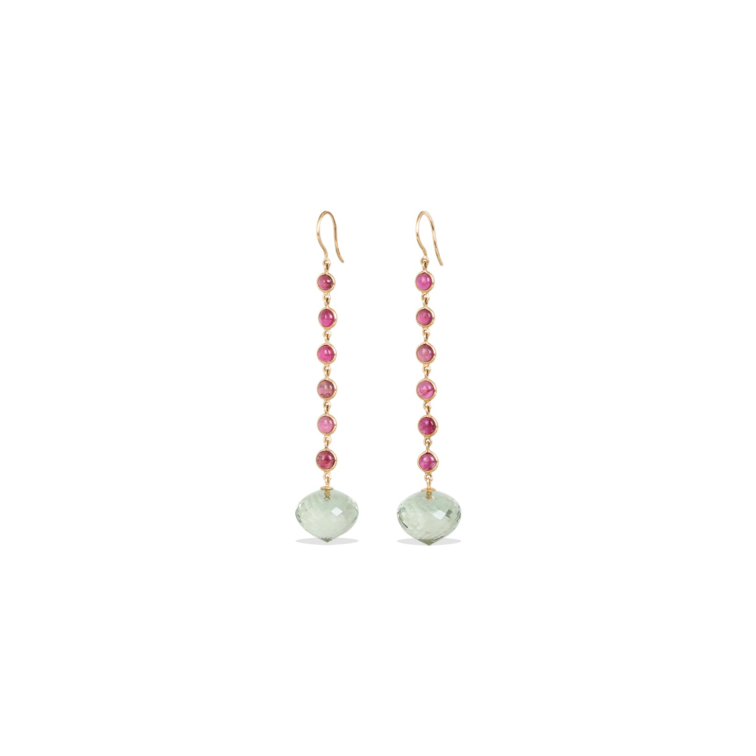 Green Amethyst & Tourmaline 18K Gold Earrings