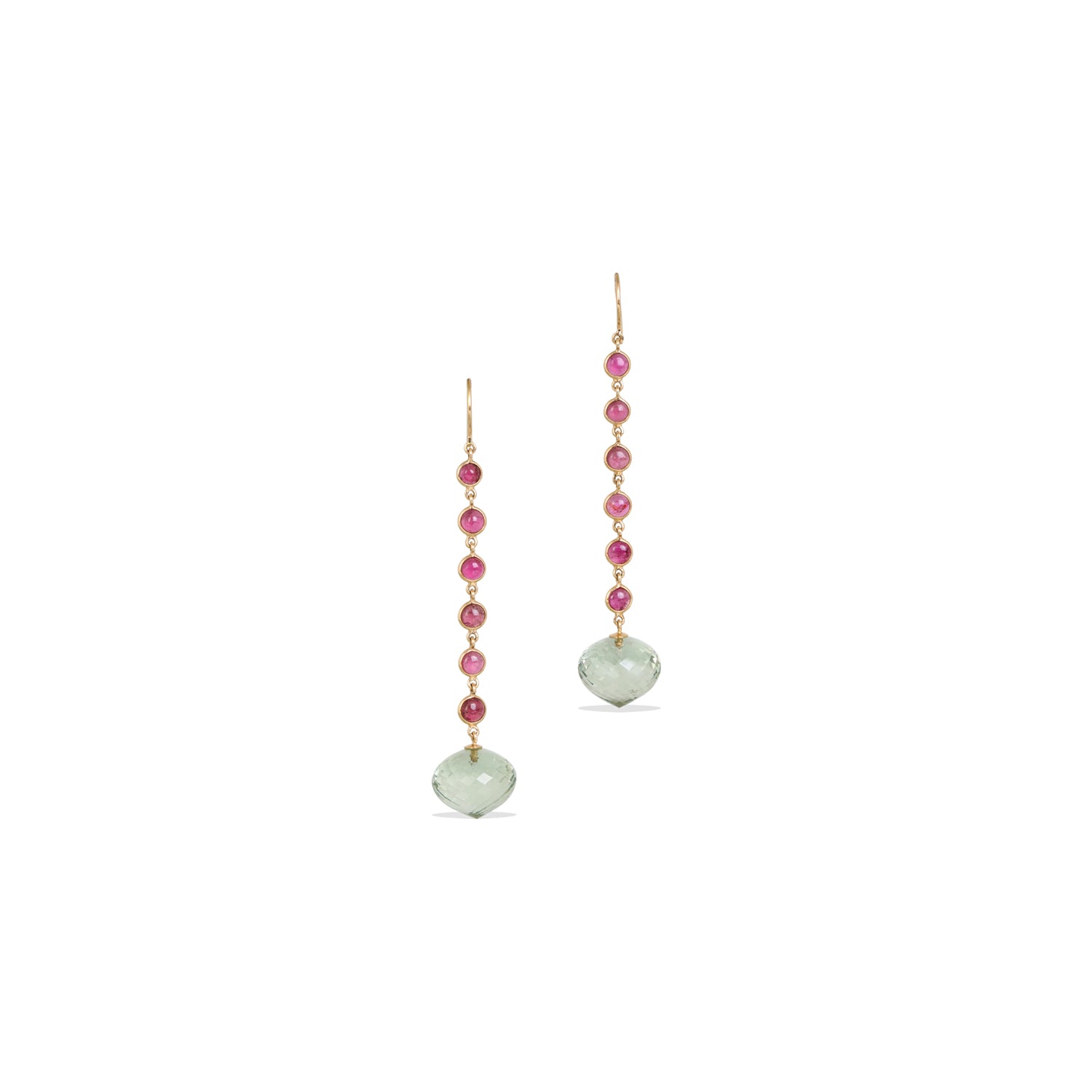 Green Amethyst & Tourmaline 18K Gold Earrings