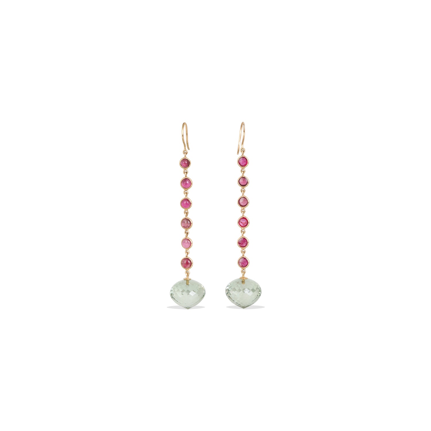 Green Amethyst & Tourmaline 18K Gold Earrings