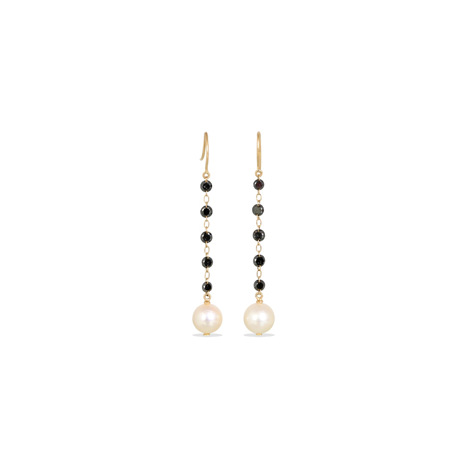 Pearl & Black Diamond Drop 18K Gold Earrings