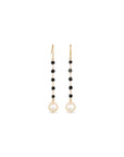 Pearl & Black Diamond Drop 18K Gold Earrings