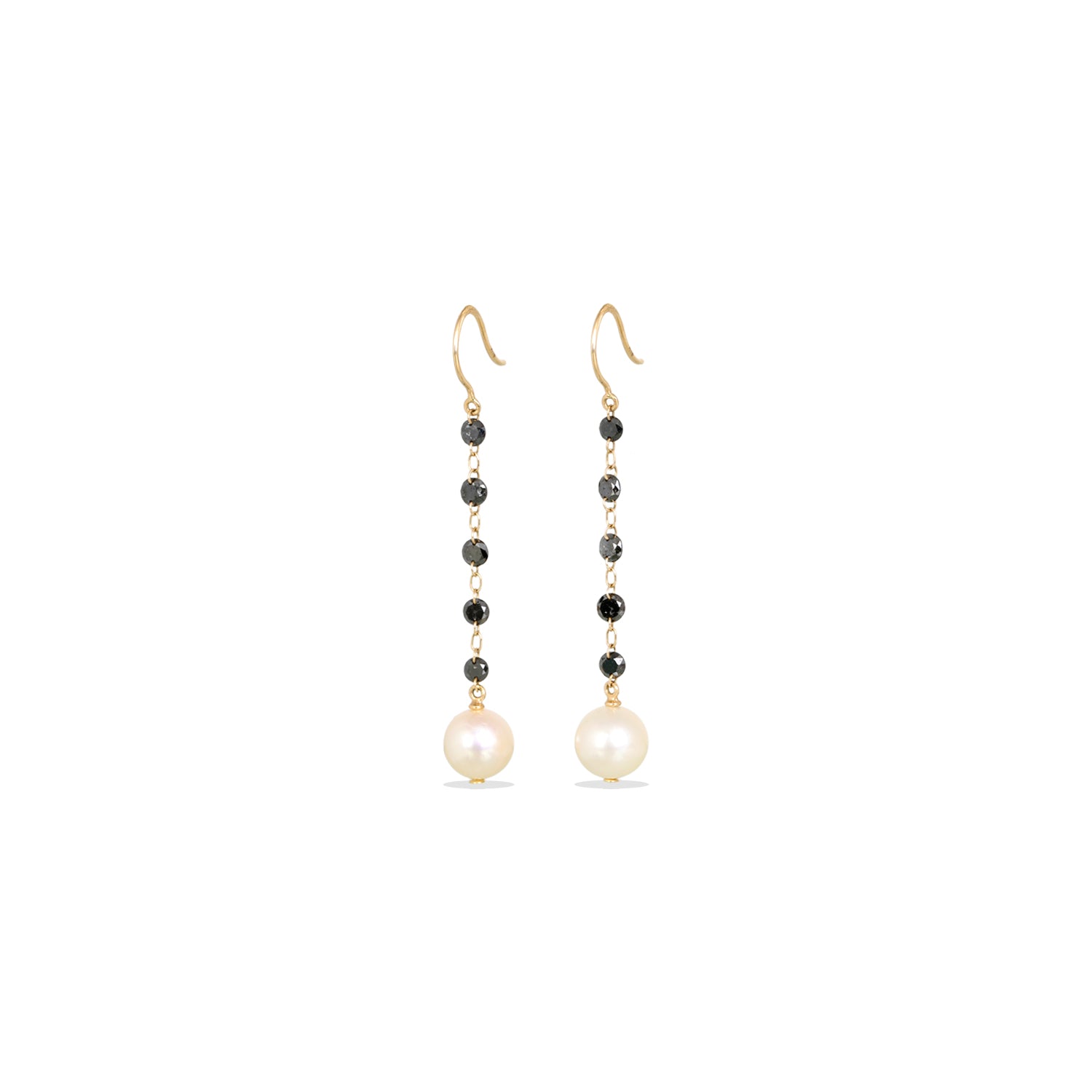 Pearl & Black Diamond Drop 18K Gold Earrings