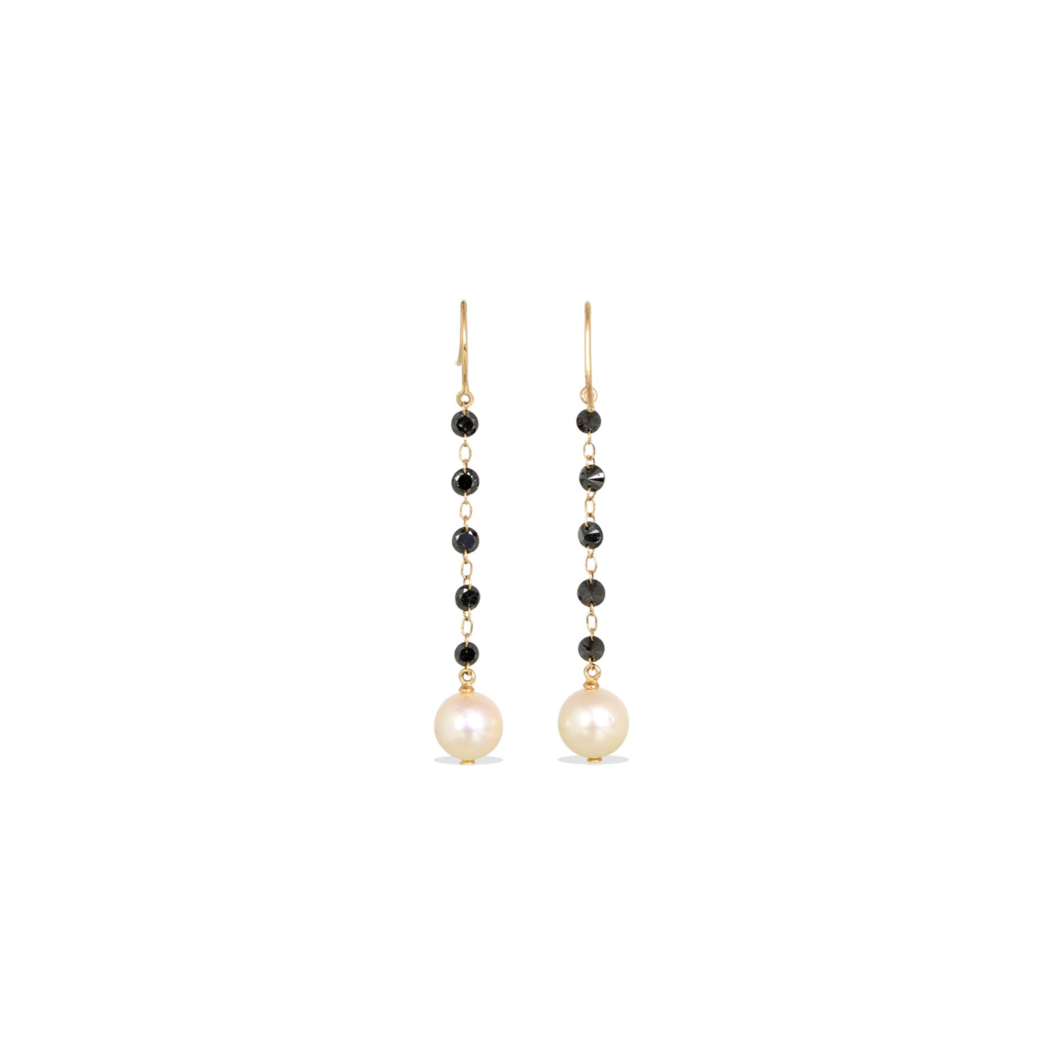 Pearl & Black Diamond Drop 18K Gold Earrings