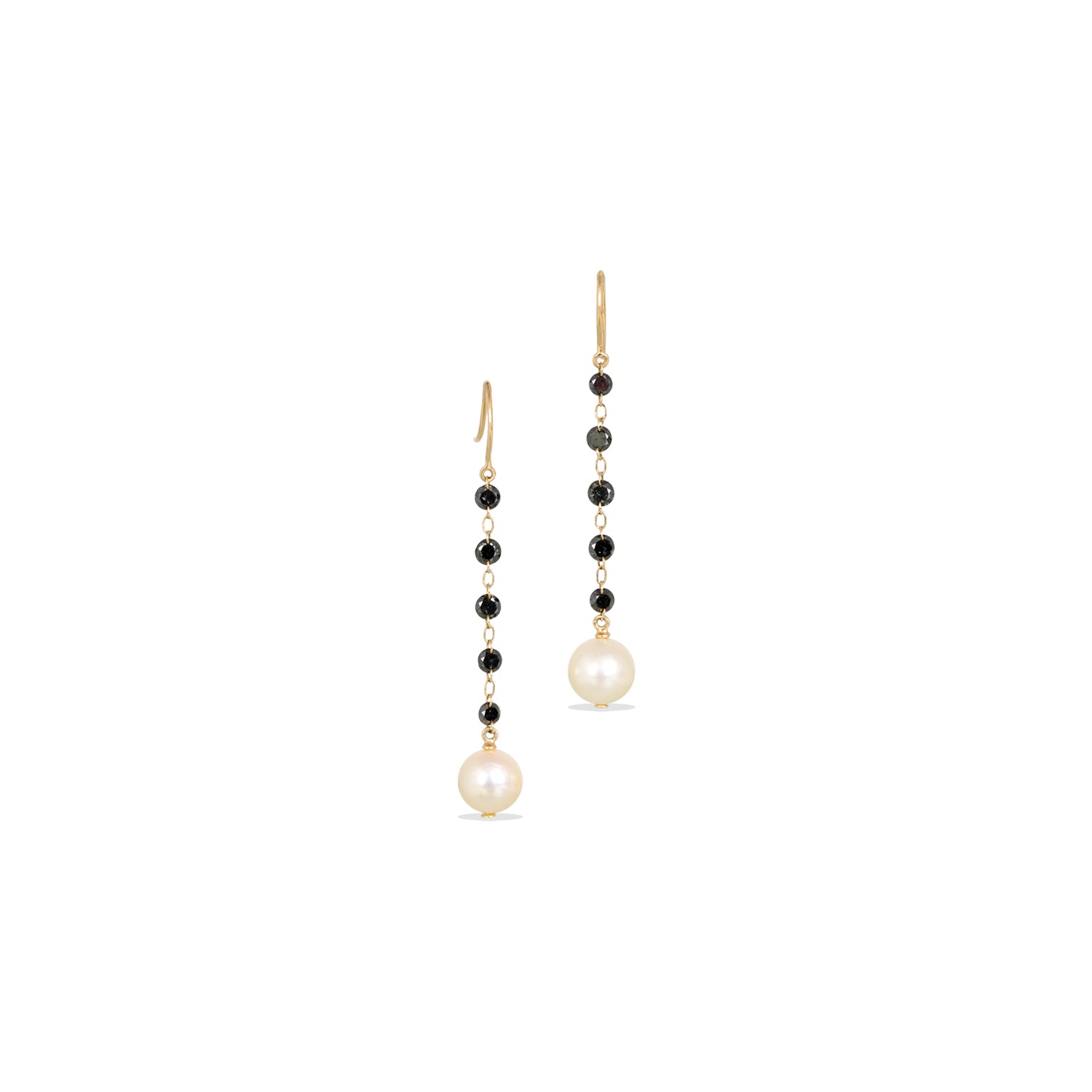 Pearl & Black Diamond Drop 18K Gold Earrings
