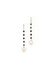 Pearl & Black Diamond Drop 18K Gold Earrings