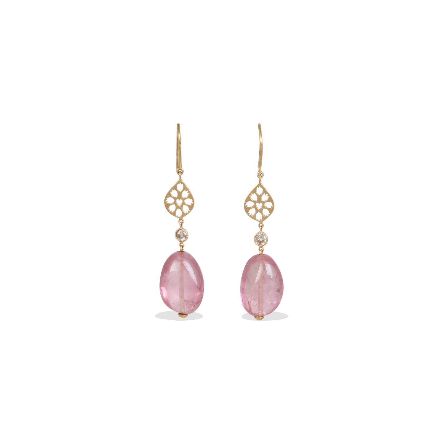 Pink Tourmaline & Diamond 18K Earrings