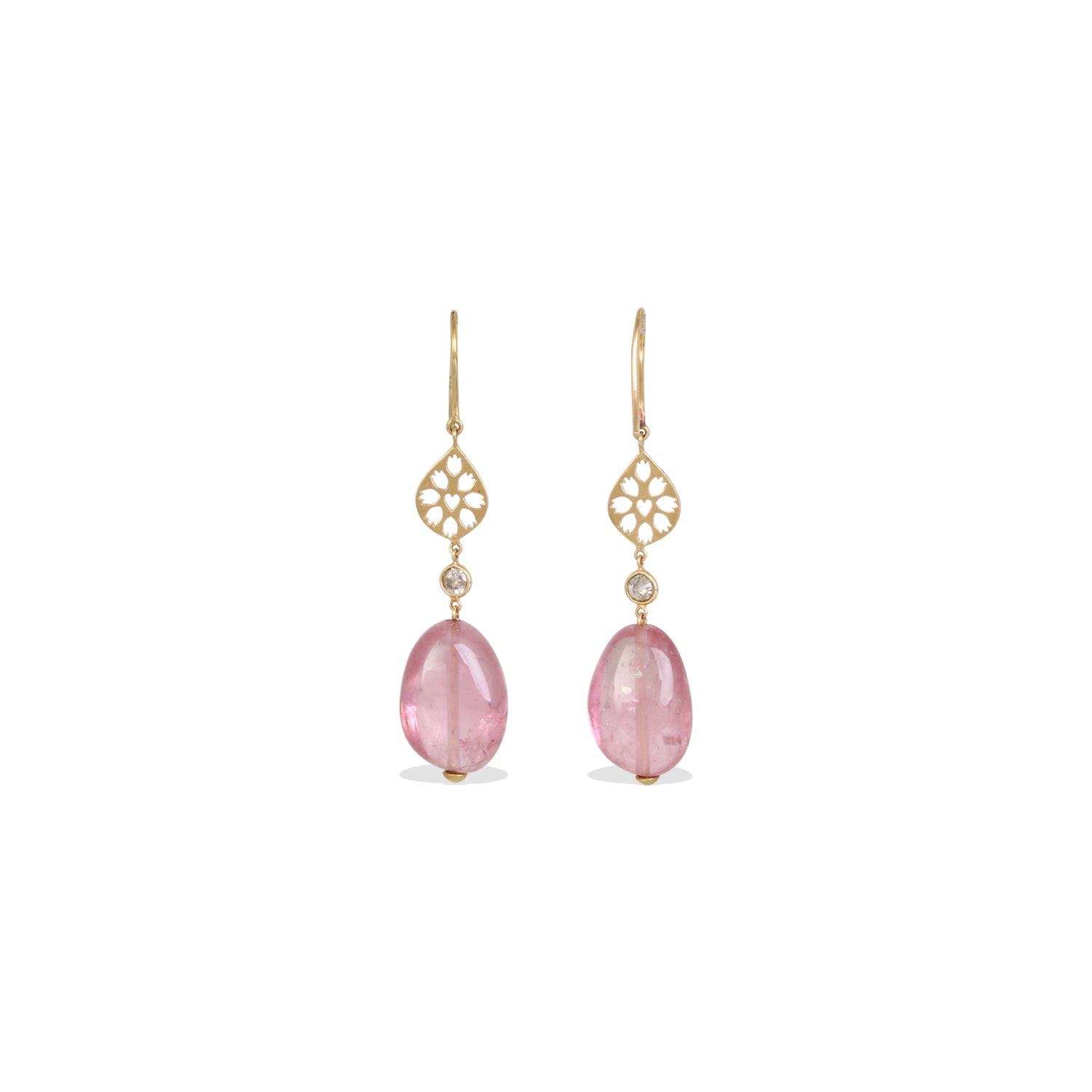 Pink Tourmaline & Diamond 18K Earrings