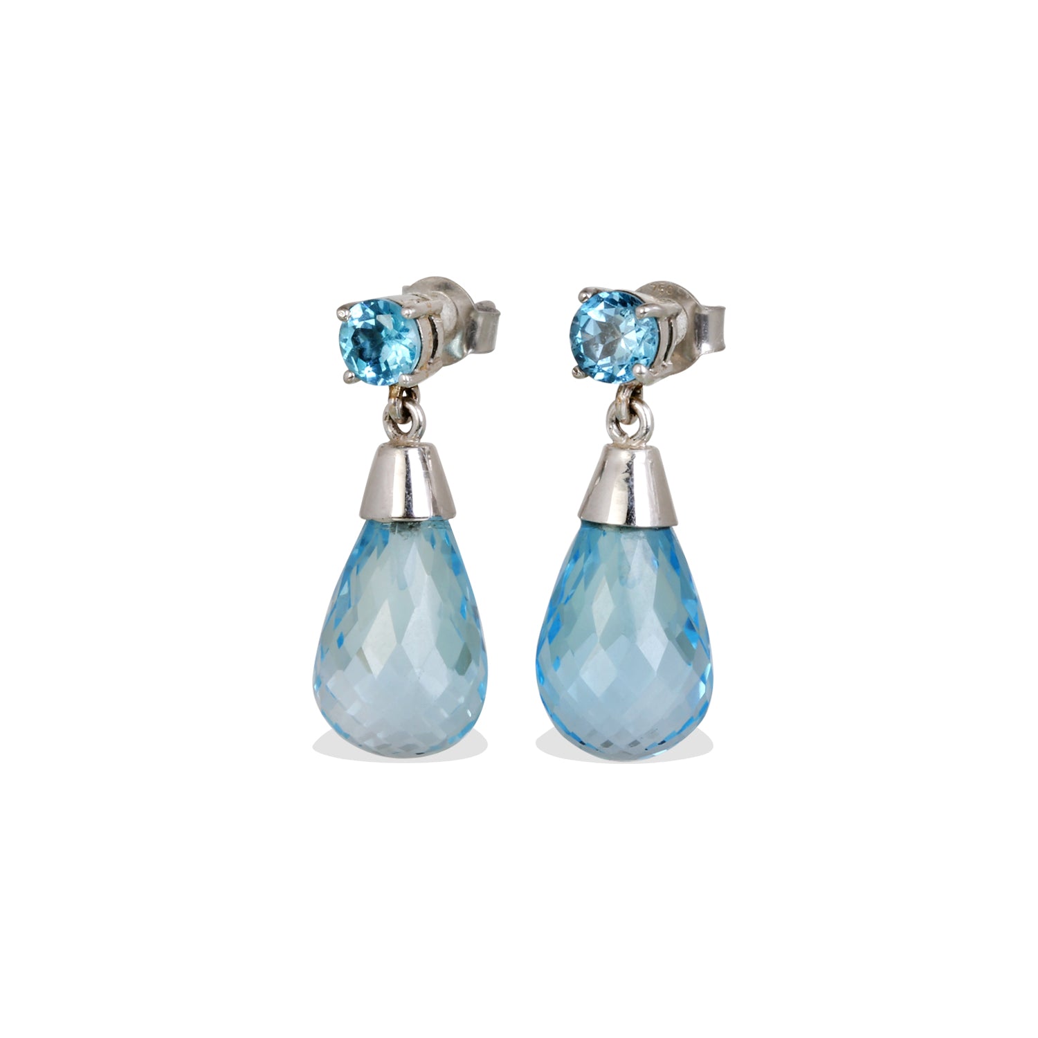 Blue Topaz Teardrop 18K White Gold Earrings