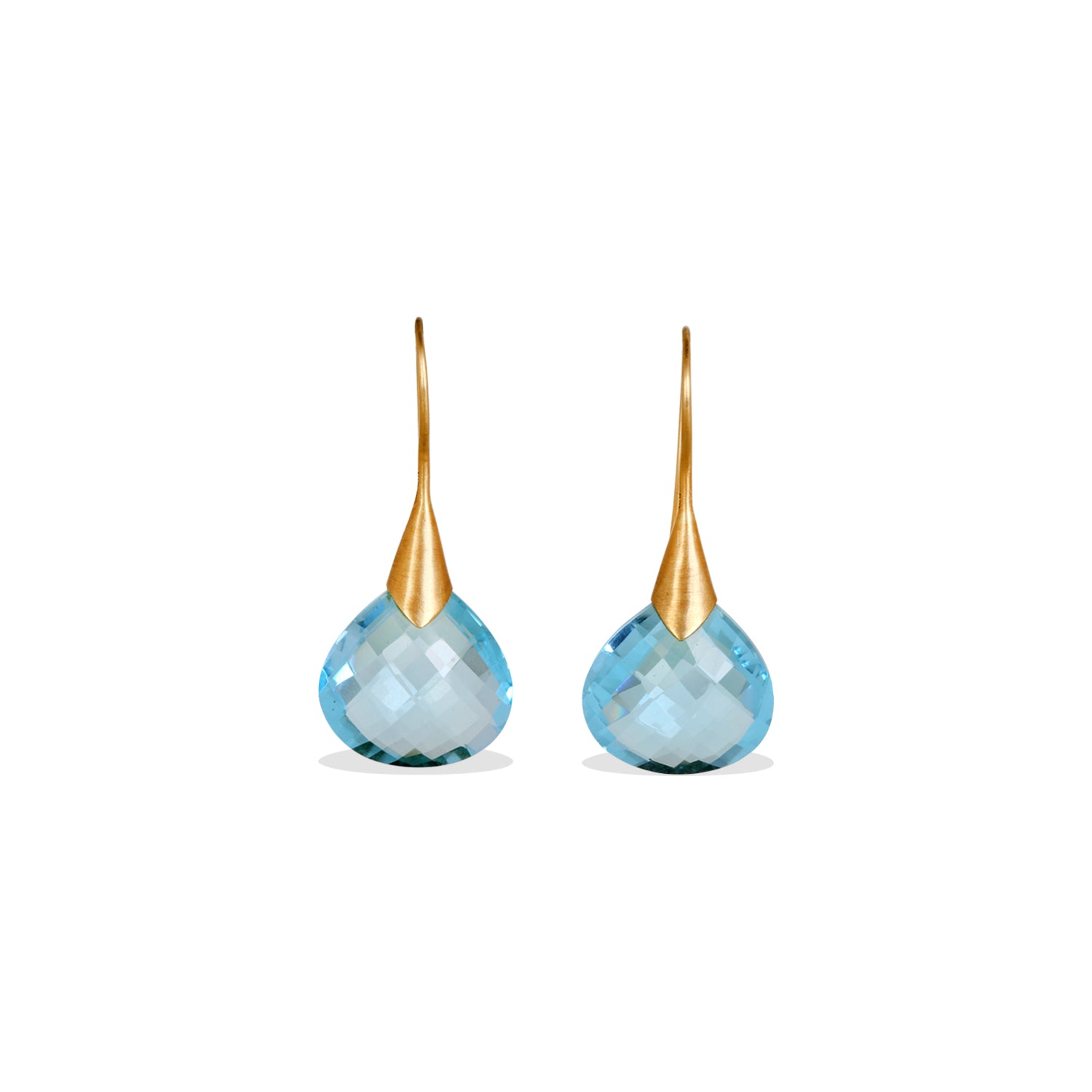 Blue Topaz Hanging 18K Gold Earrings
