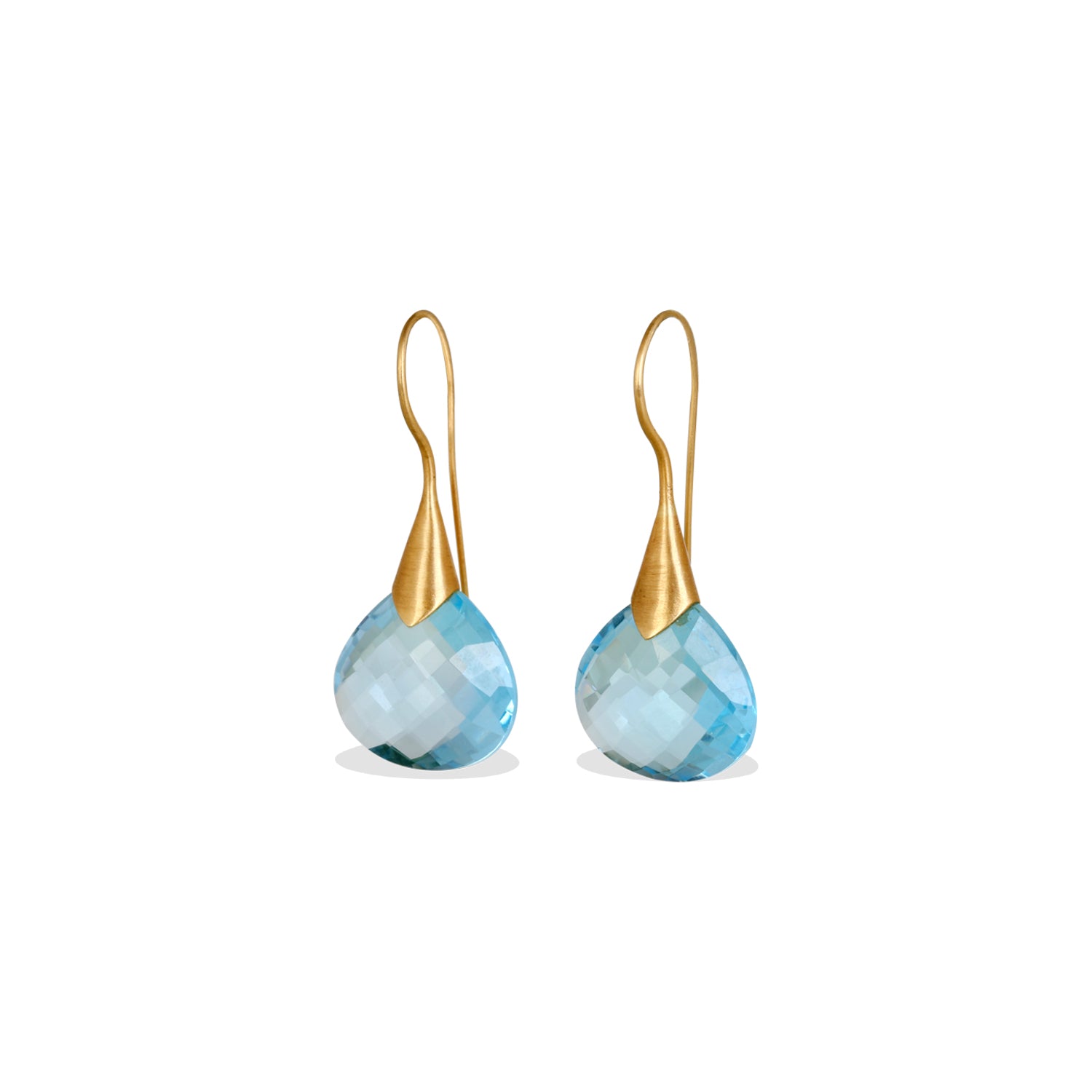 Blue Topaz Hanging 18K Gold Earrings