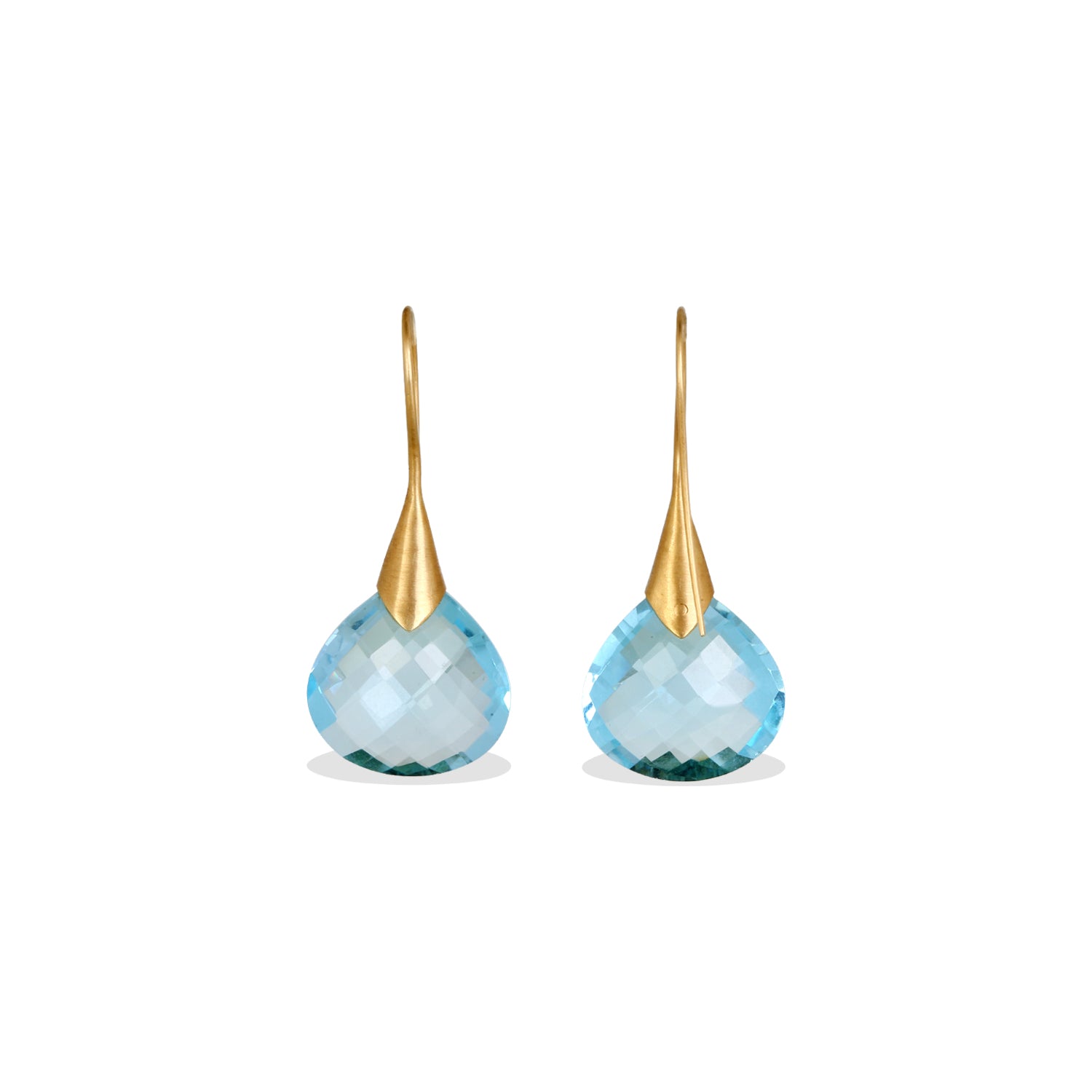 Blue Topaz Hanging 18K Gold Earrings