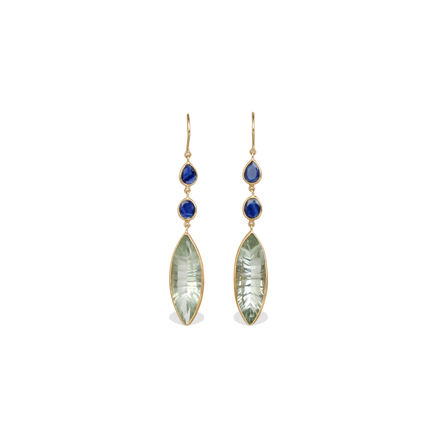 Green Amethyst & Sapphire 18K Gold Earrings