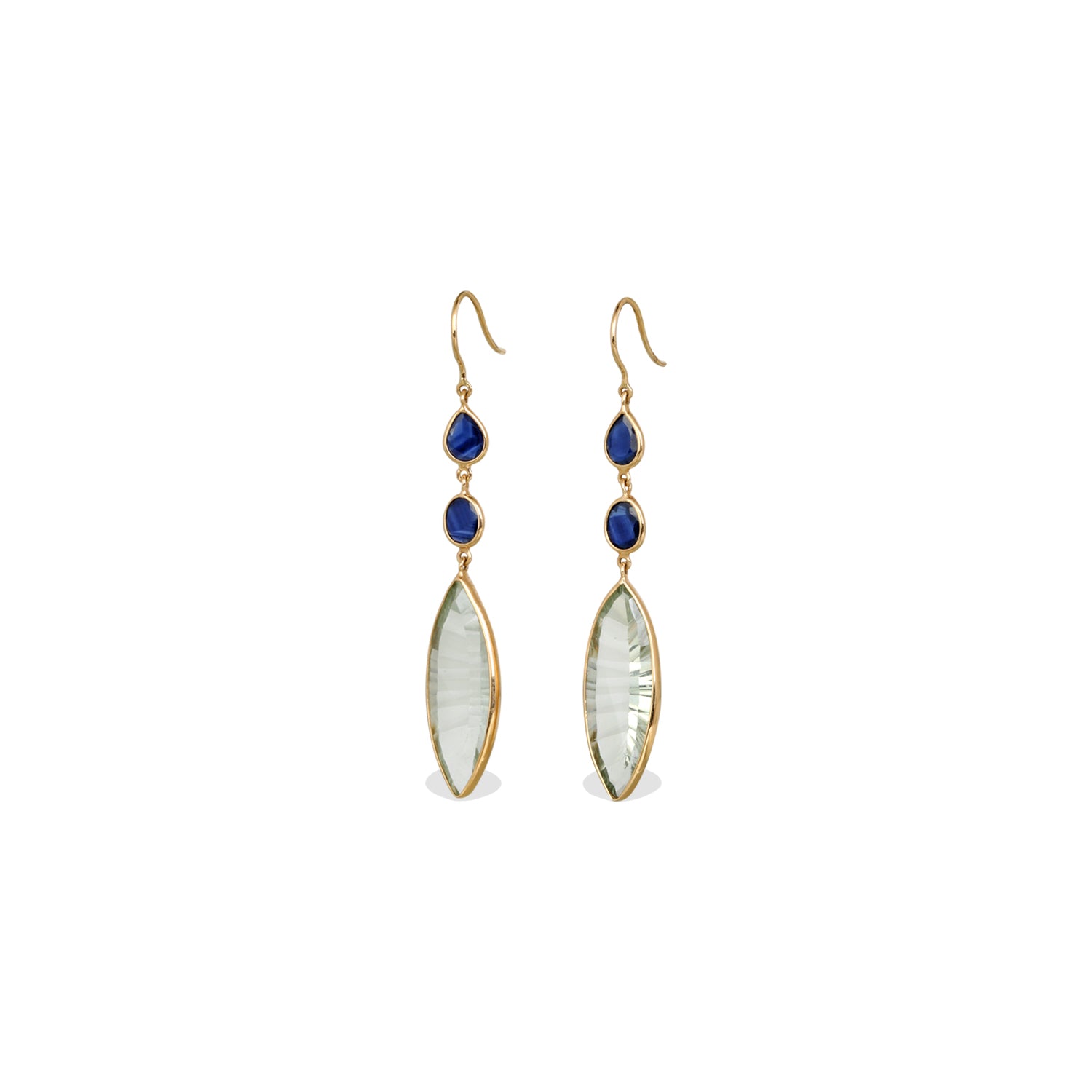 Green Amethyst & Sapphire 18K Gold Earrings