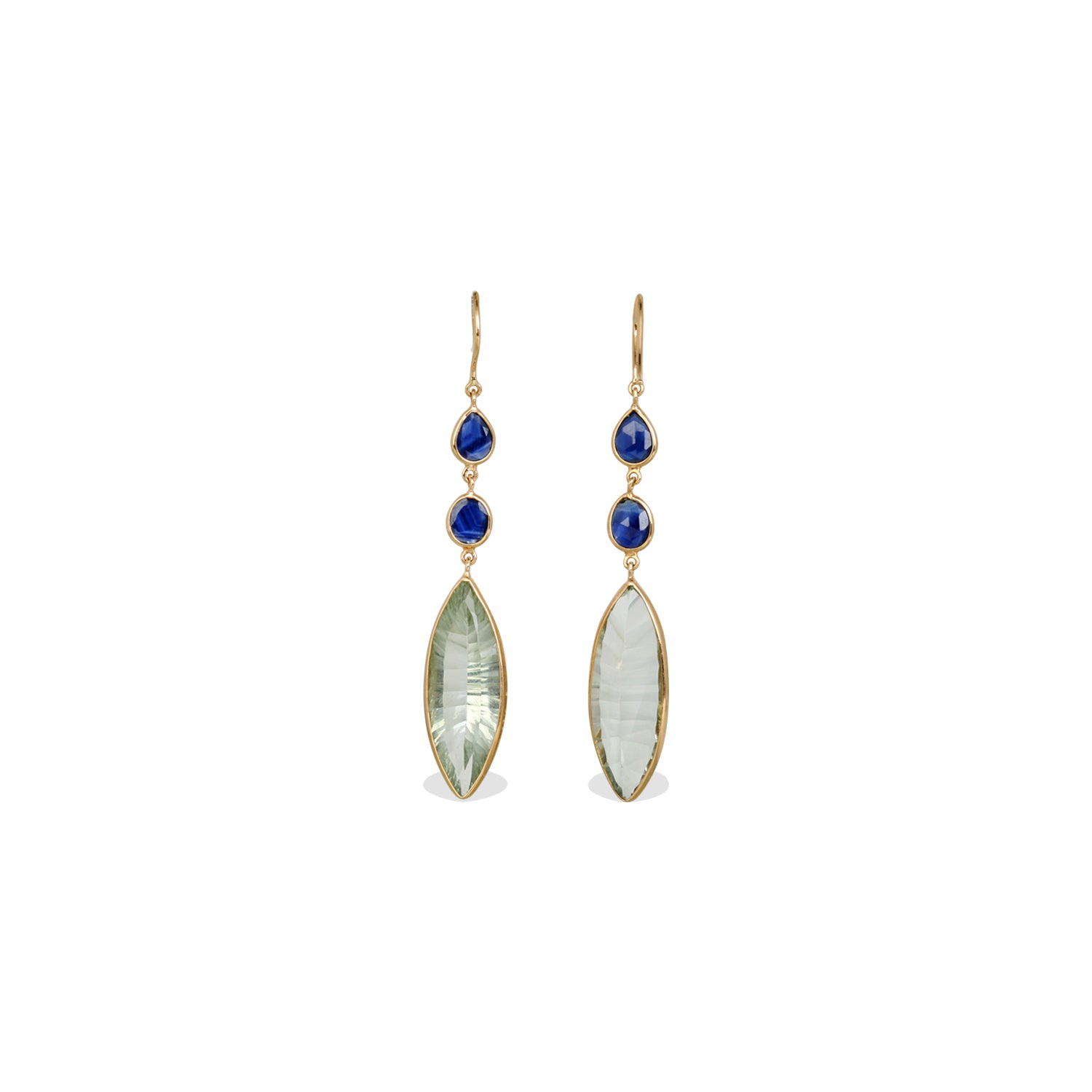 Green Amethyst & Sapphire 18K Gold Earrings