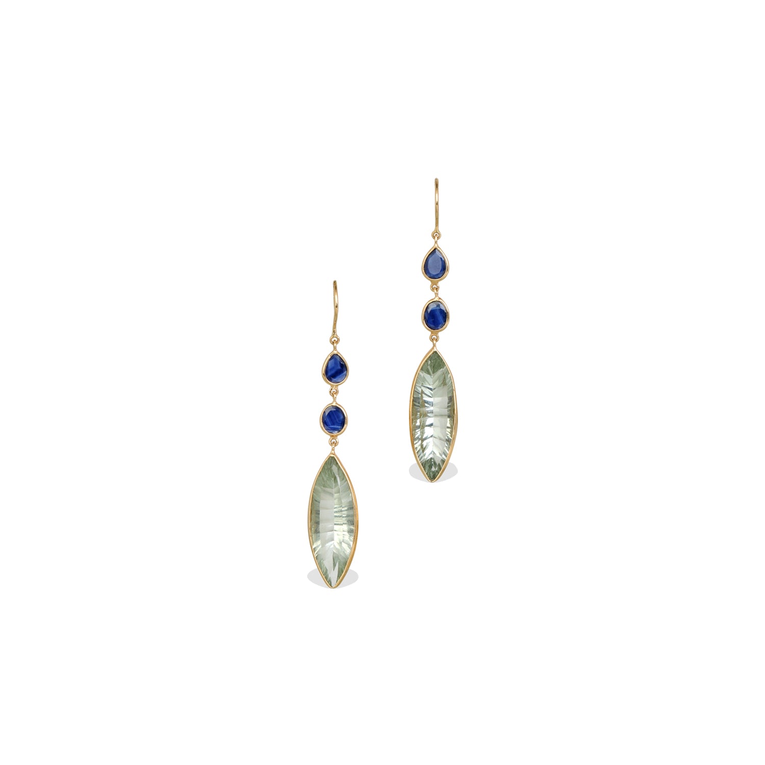 Green Amethyst & Sapphire 18K Gold Earrings