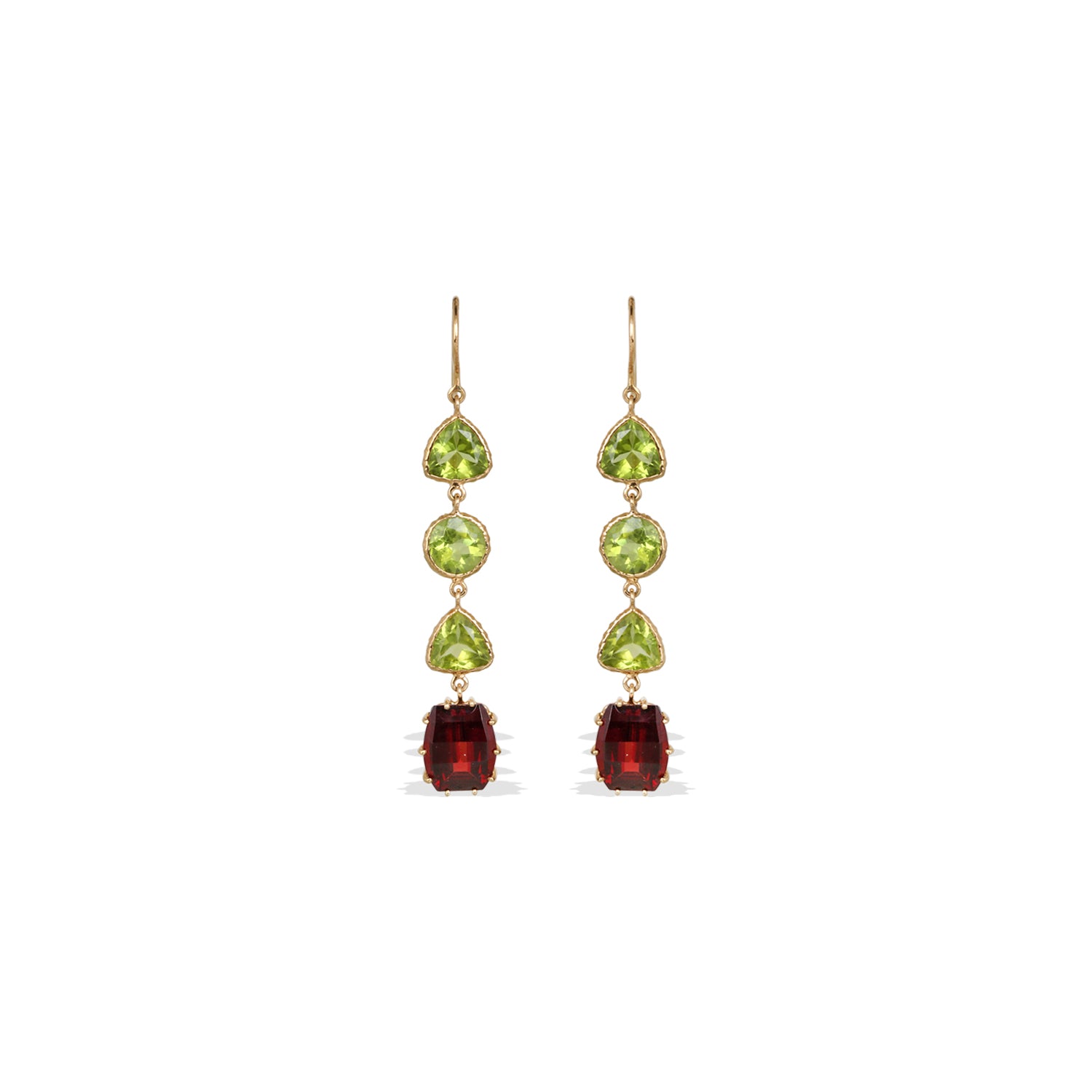 Garnet & Peridot 18K Gold Earrings