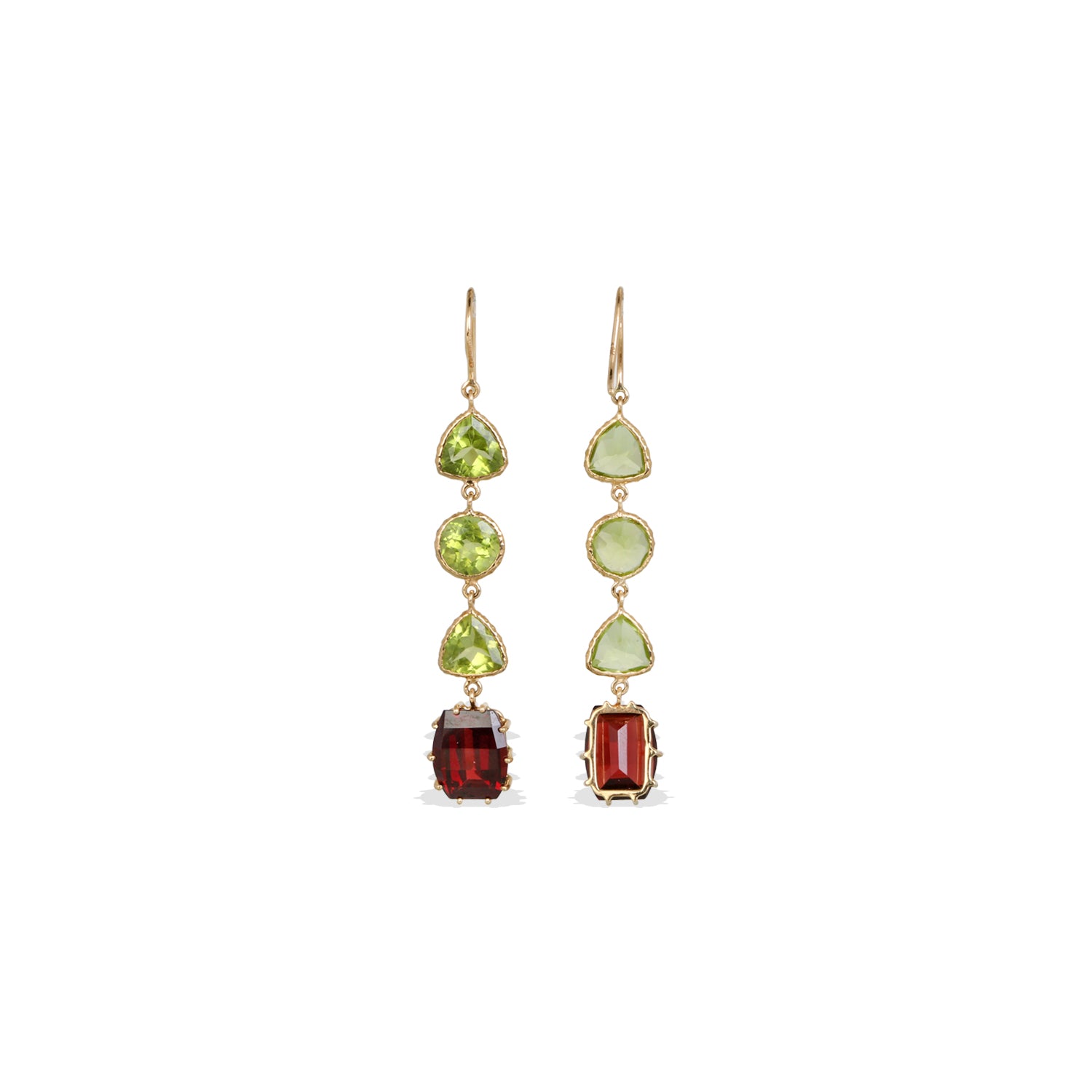 Garnet & Peridot 18K Gold Earrings