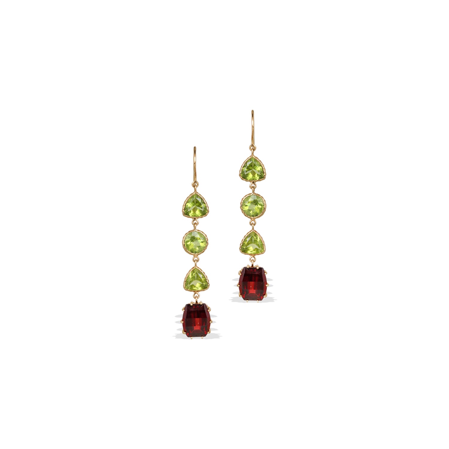 Garnet & Peridot 18K Gold Earrings