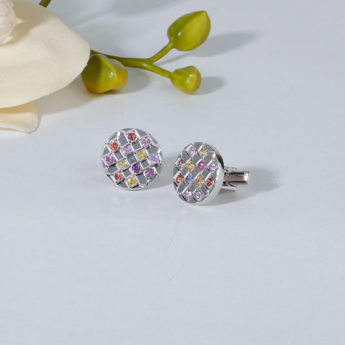 Sophisticated Multi Sapphire Silver Cufflinks