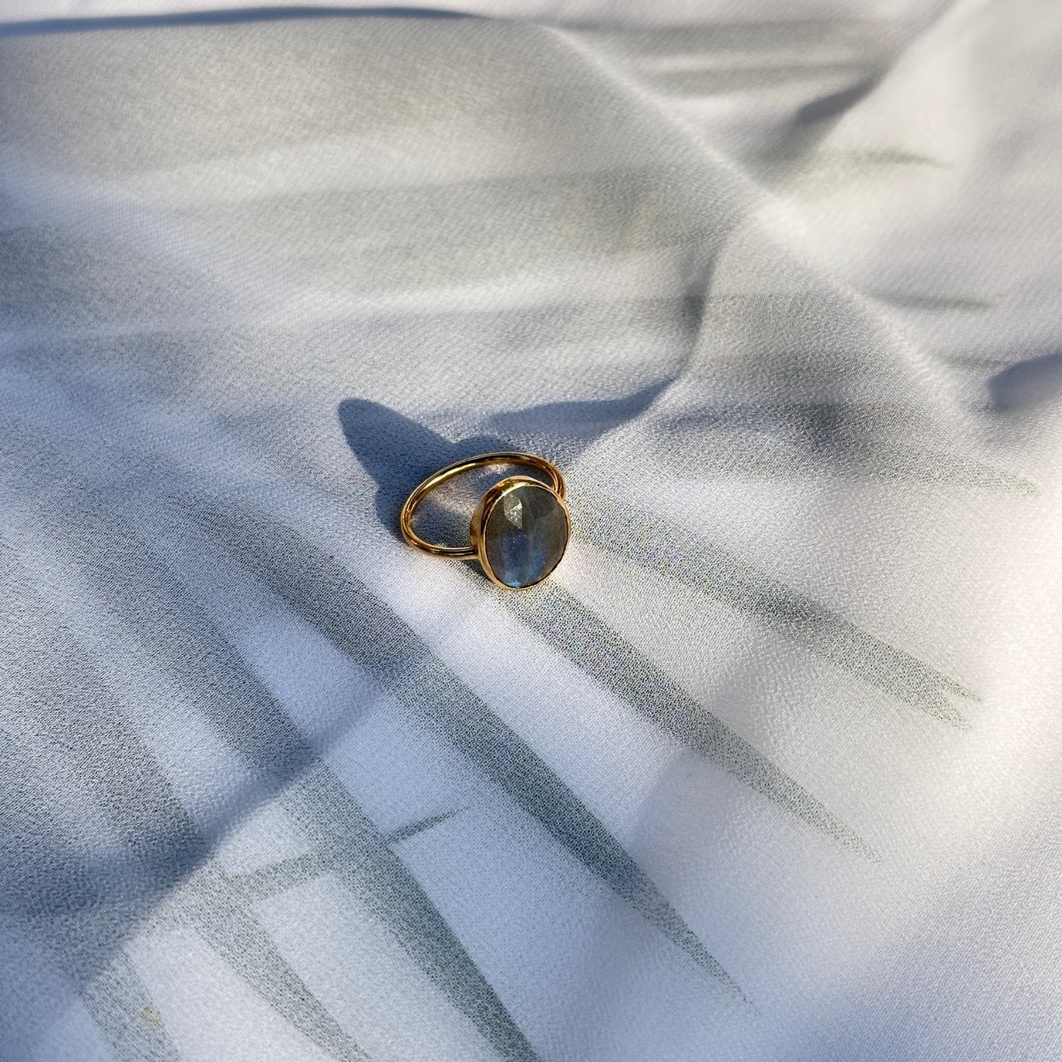 Labradorite Round 18K Gold Ring
