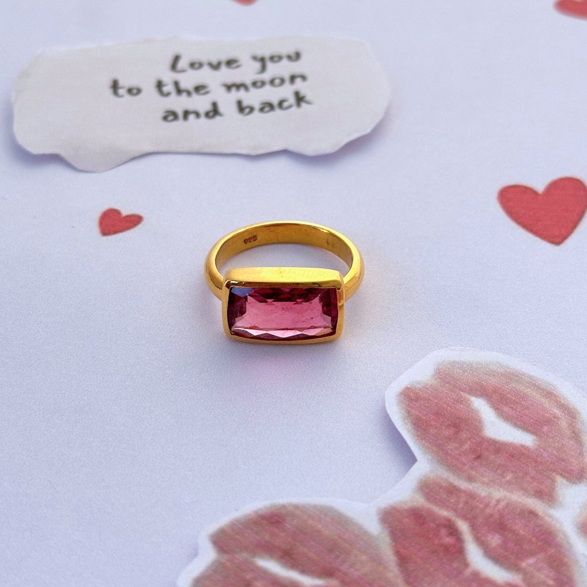 Celeste Tourmaline Gold Plated Silver 925 Love Ring