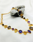 Sheen 18K Gold Plated Silver 925 Citrine , Amethyst & Smokey Quartz Necklace