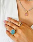 Chonky Aquamarine Gold Plated Silver 925 Ring